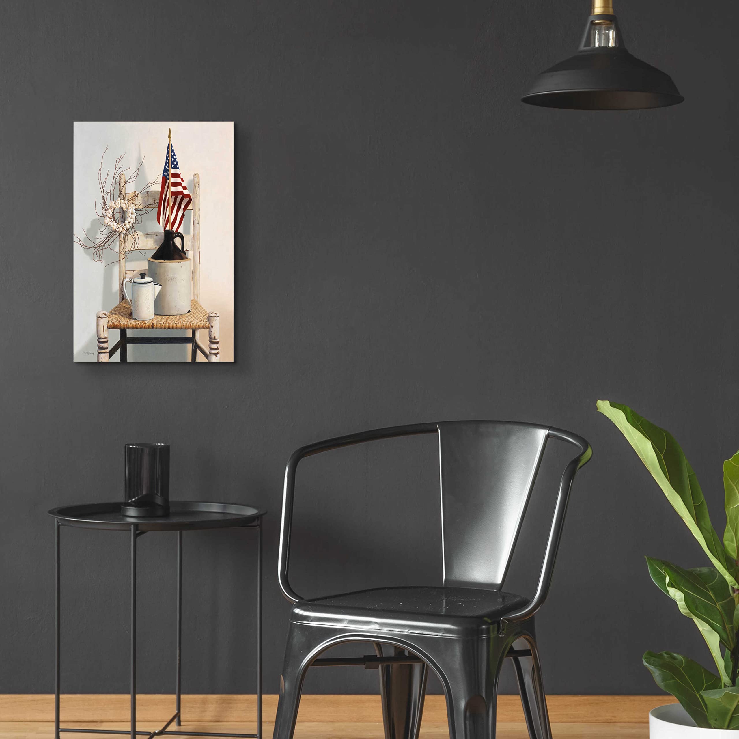 Epic Art 'Chair With Jug And Flag' by Cecile Baird - 16x24 Inch Acrylic Glass Wall Art Painting - Modern Home Decor for Living Room, Bedroom & Office