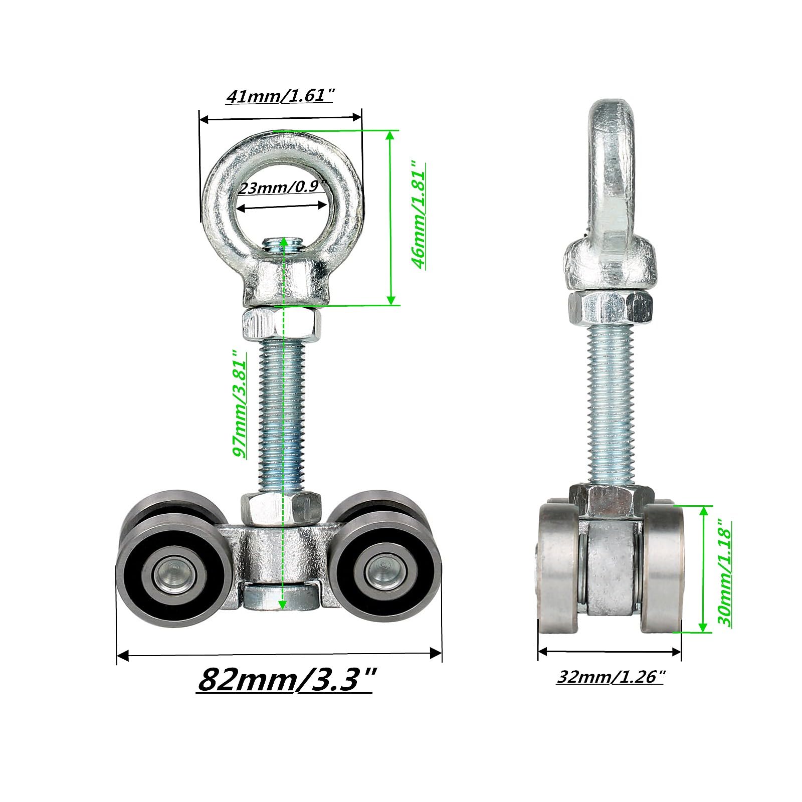 BiJun 4 Wheel Unistrut Trolley - Heavy Duty Silent Roller Assembly with M12 Bolt & Lifting Eye Nuts - Compatible with 1-5/8