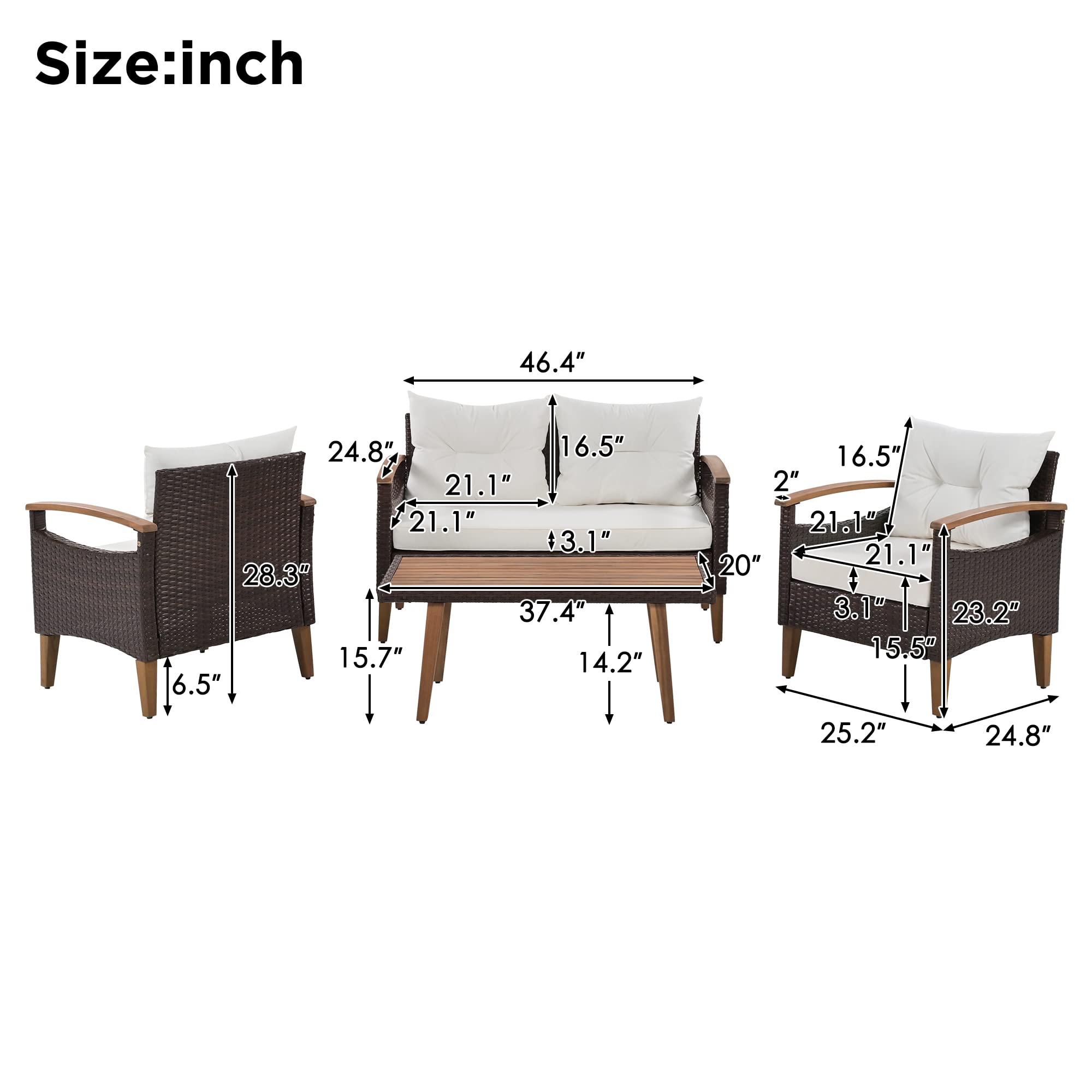 4-Piece Rattan Patio Conversation Set with Cushions & Coffee Table - Outdoor Furniture for Backyard, Porch, Poolside (Beige) | Perfect for Relaxing, Entertaining & Lounging in Your Garden or Terrace