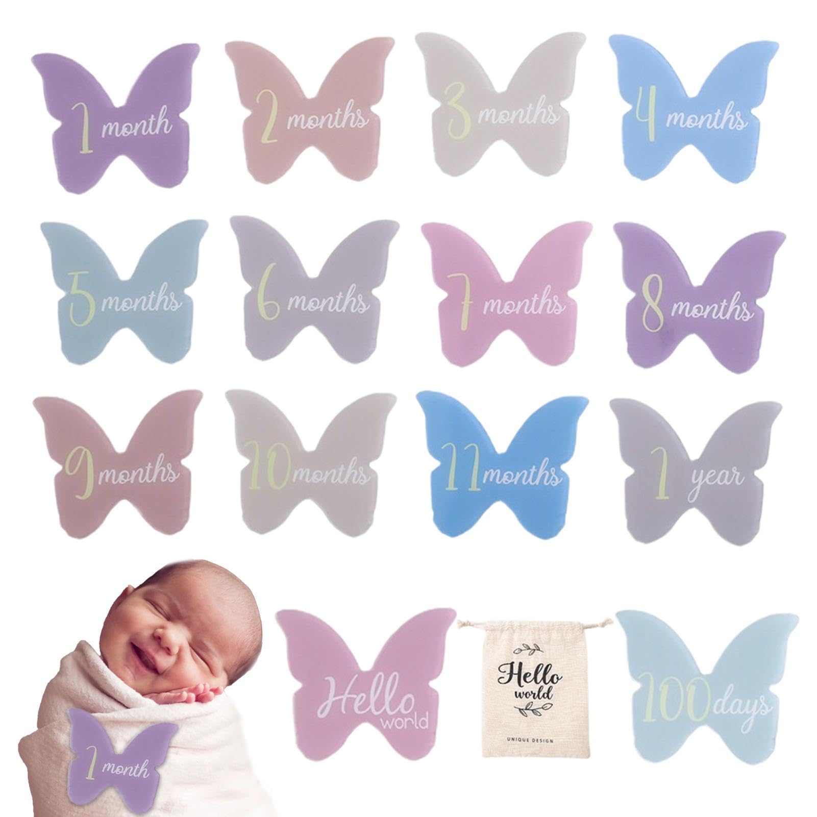 Acrylic Pregnancy Journey Monthly Markers - 1-12 Months Baby Milestone Cards with 'Hello' Sign | First Year Keepsake for Newborn Photo Shoots & Baby Memory Books