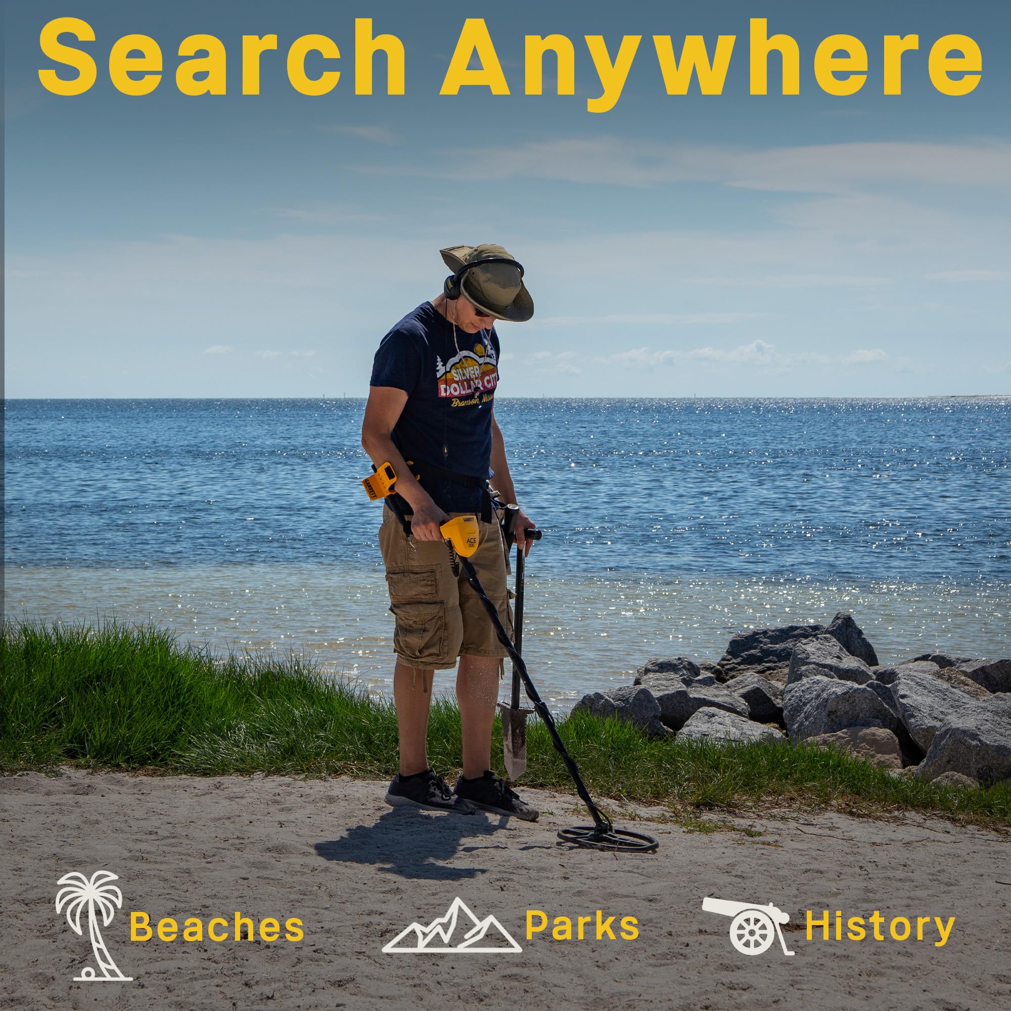 Garrett ACE 300 Metal Detector with Digital Target ID & Iron Resolution - Adjustable Frequency Metal Detector Kit Includes Carry Bag, Headphones & Searchcoil Cover - Perfect for Treasure Hunting, Beach Combing & Coin Shooting Adventures