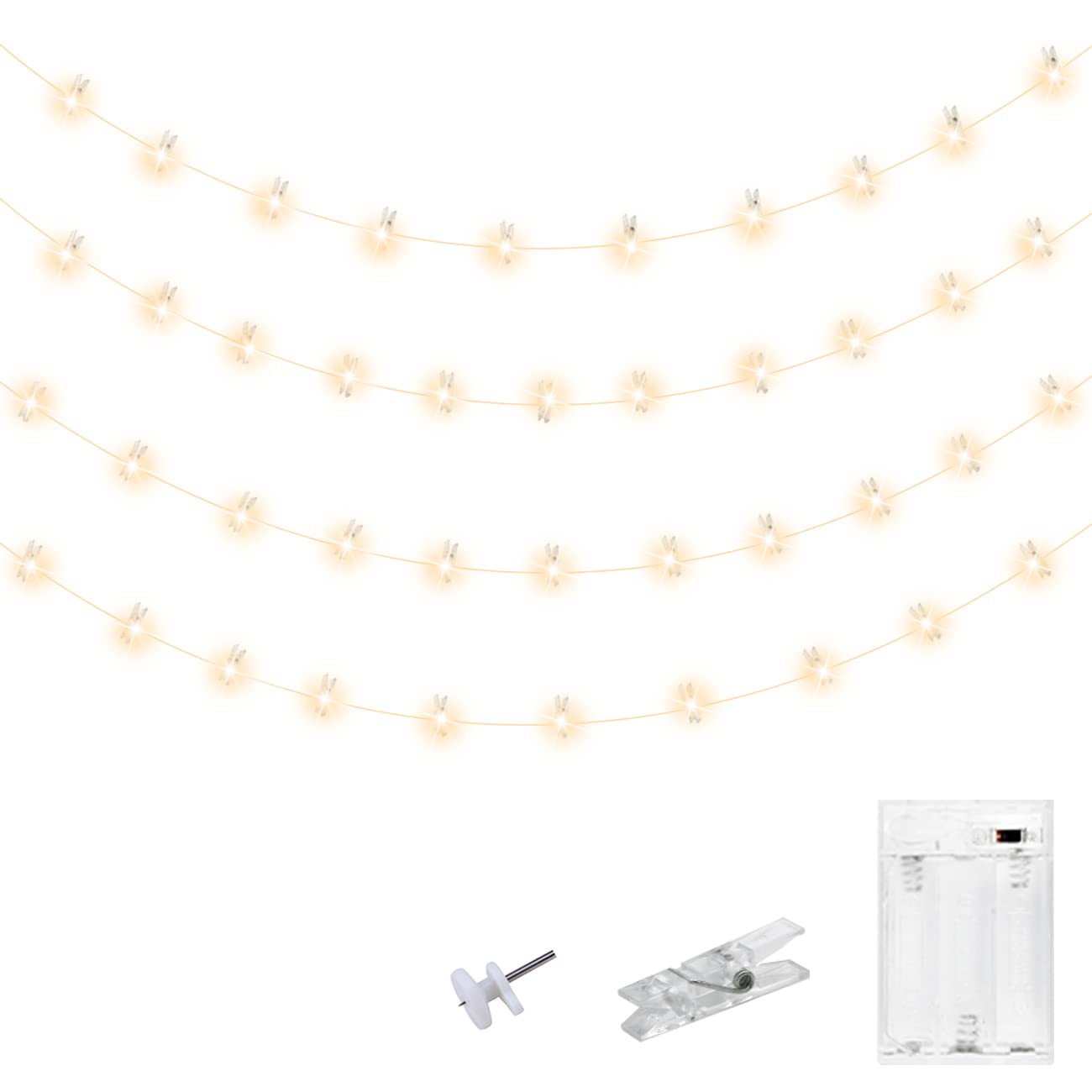 Kolpop 100LED Photo Clip String Lights - 33ft Battery Operated Fairy Lights with 60 Clips, Copper Wire Hanging Decor for Bedroom, Wedding, Party & Christmas | Indoor Photo Display, Wall Decor, Backdrop Lighting