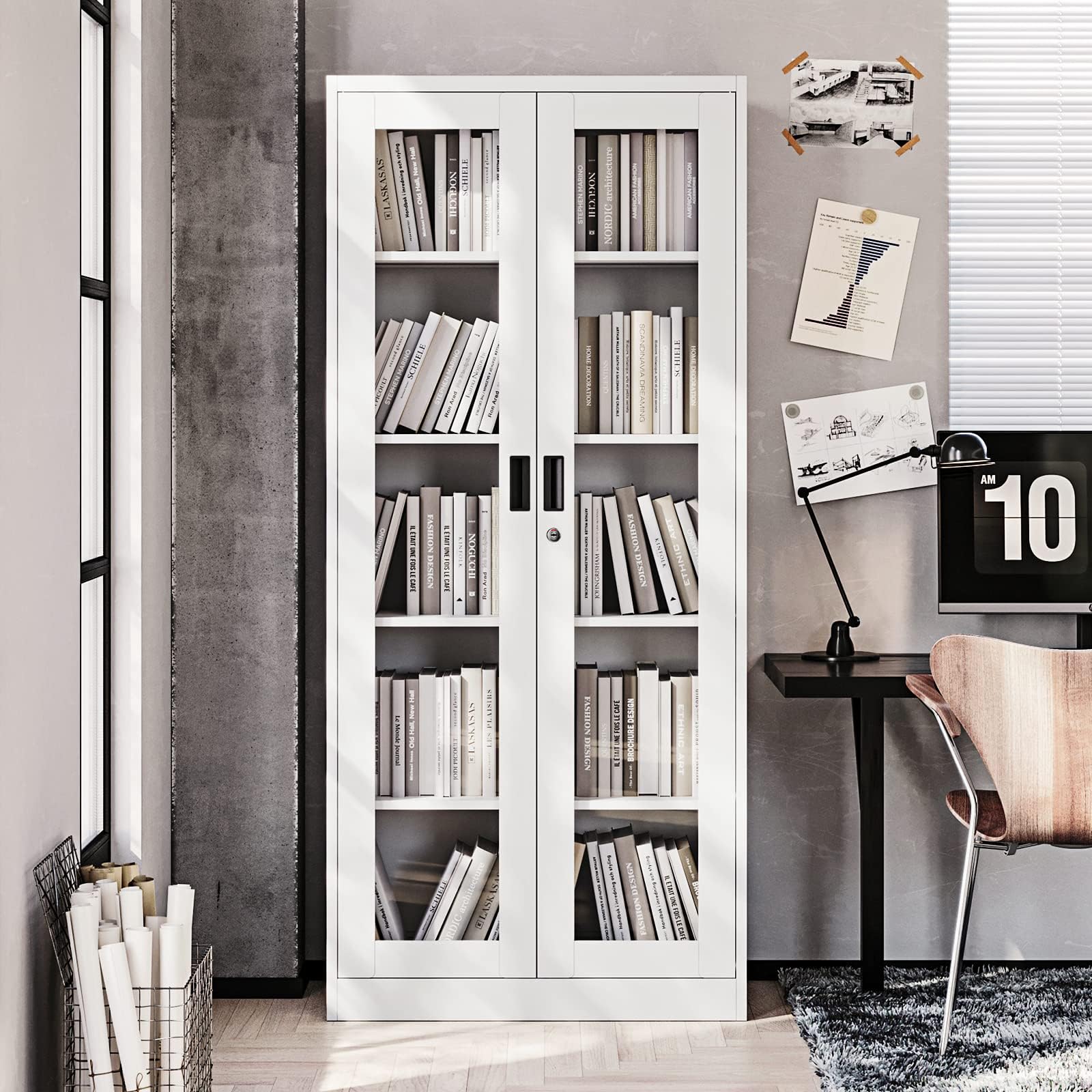 Glass Display Cabinet with 4 Adjustable Shelves & Locking Doors - White Curio Cabinet for Home, Office, Clinic or Pantry - Perfect for Showcasing Collectibles, China, or Retail Merchandise - Easy Assembly Required