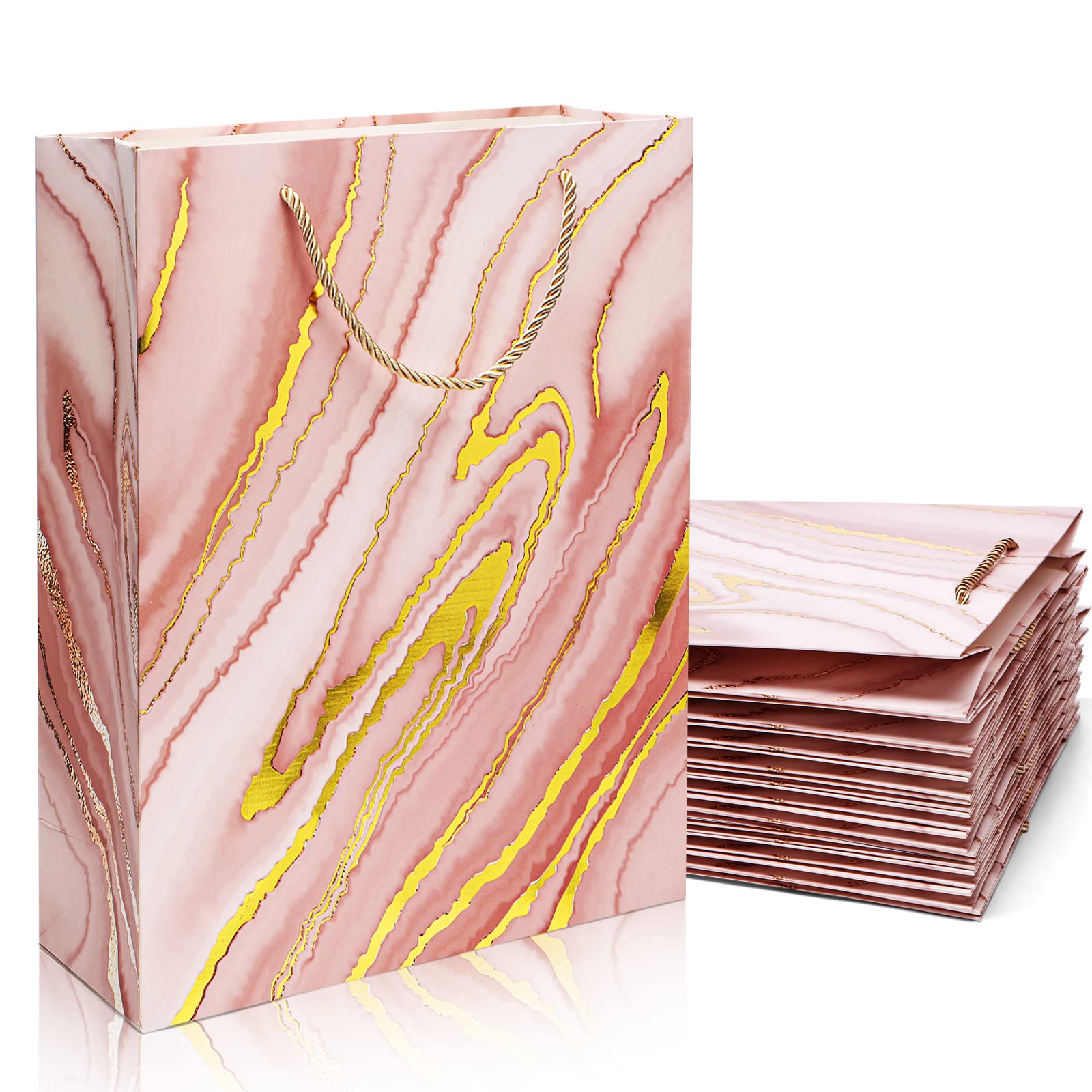 8 Pack Pink Marble Gift Bags 12.6x10.2x3.9 Inch Medium Size Party Favor Bags for Christmas, Valentine's Day, Baby Shower, Birthday, Wedding, Mother's Day - Perfect for Gift Wrapping, Party Decorations & Special Occasions