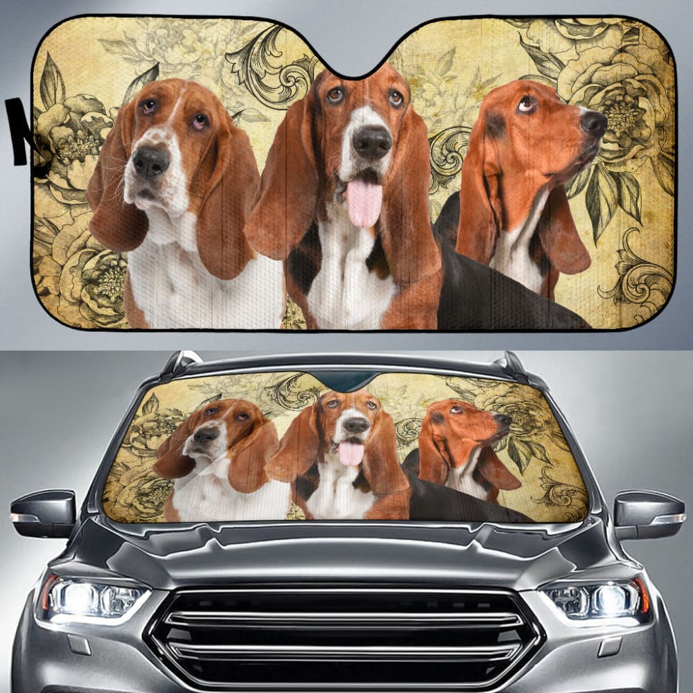 Premium Basset Hound Car Sun Shades for UV Protection - Custom Fit Auto Window Shades for Dogs, Pets & Travel - Keep Your Car Cool & Protect Leather Seats