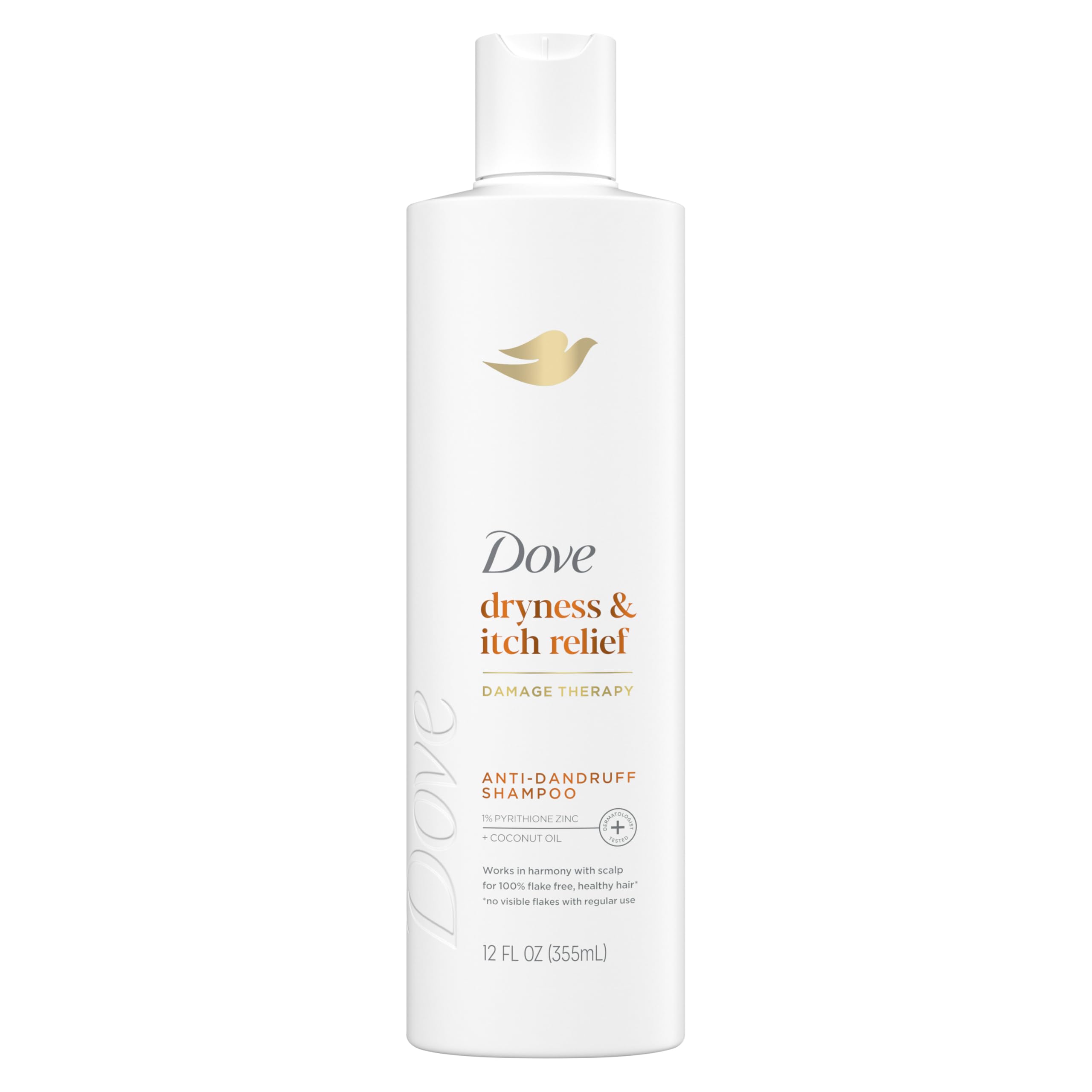 Dove Damage Therapy Derma Shampoo for Dry, Itchy & Flaky Scalp - Pyrithione Zinc & Coconut Oil Formula (12 Fl Oz) | Soothes Scalp Irritation & Promotes Healthy Hair Growth
