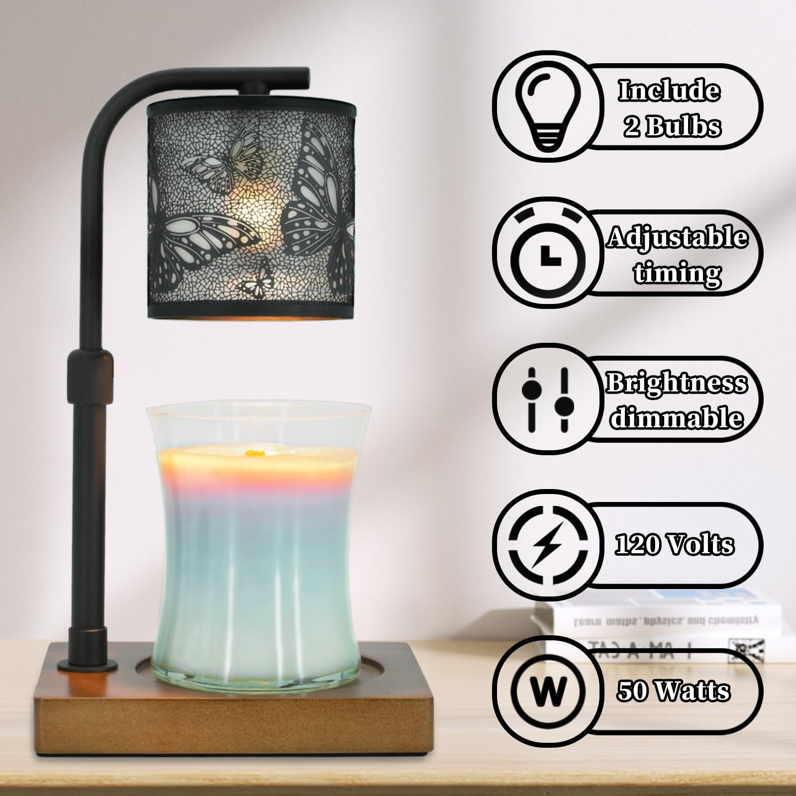 Butterfly Electric Candle Warmer Lamp with Timer - Gift for Women, Mom, Housewarming - Jar Candle Melter with 2 Bulbs - Perfect for Home Decor, Relaxation & Aromatherapy