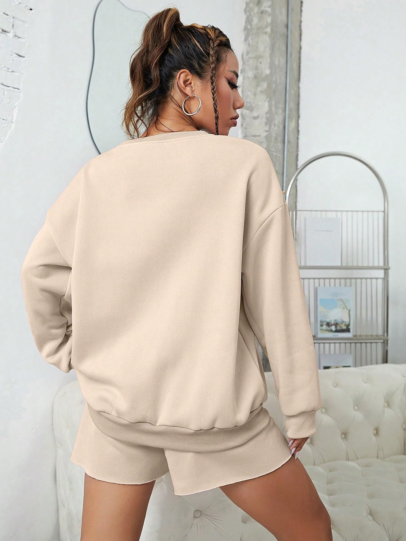 GORGLITTER Women's 2-Piece Lounge Set - Graphic Print Crewneck Sweatshirt & Shorts Tracksuit Outfit for Fall | Cozy Homewear, Casual Street Style, Gym Wear