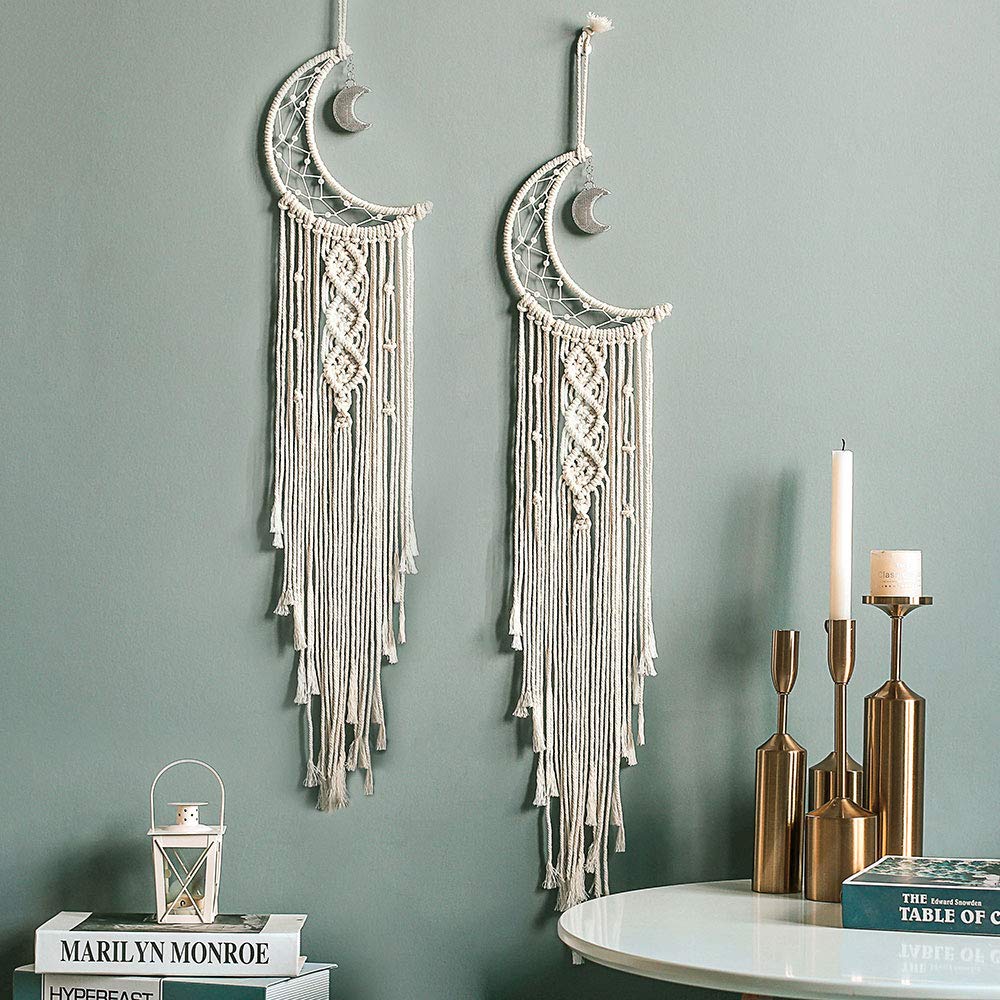 2 Pack Moon Dream Catchers - Handmade Boho Wall Hanging Decor for Bedroom, Nursery & Living Room | Perfect Hippie Gift for Women, Teen Girls, Mothers & Friends | Bohemian Home Decor for Meditation Spaces & Dorm Rooms
