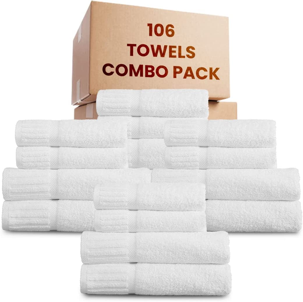 Belem Luxury 102-Piece Cotton Towel Set - 18 Bath, 24 Hand & 60 Wash Towels for Home & Spa