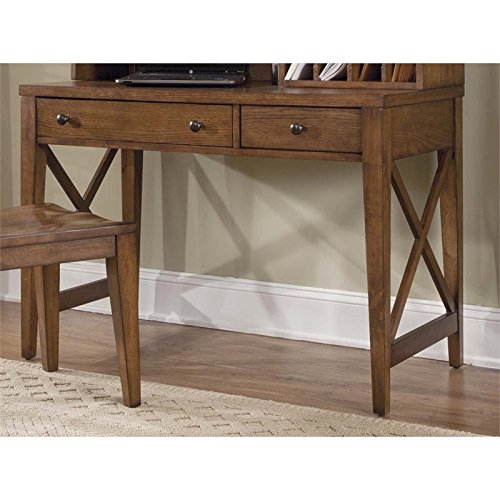 Pemberly Row Traditional Wood Desk with Satin Nickel Bar Pull Hardware - Classic Home Office Furniture for Study, Work & Writing