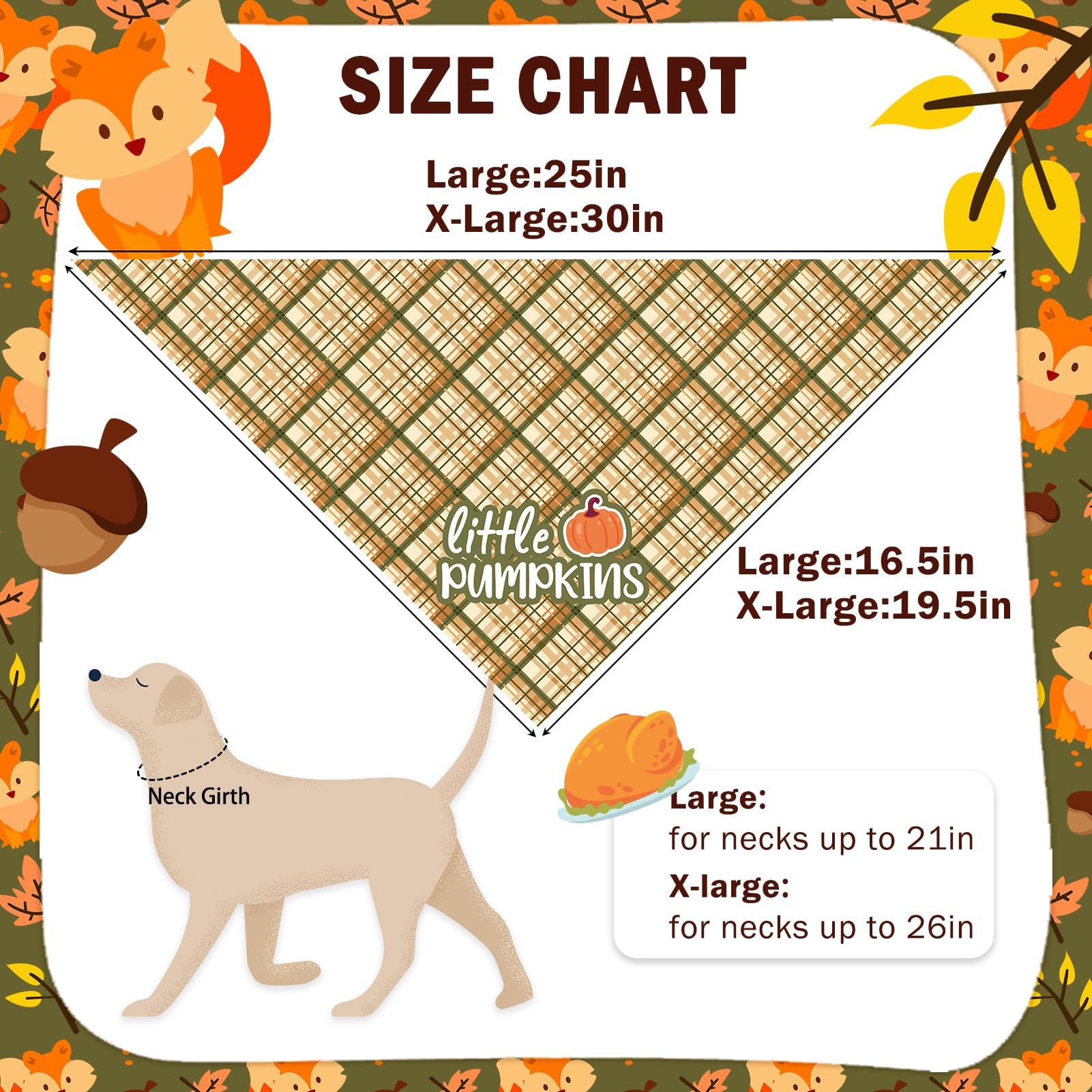 SCENEREAL 2 Pack Fall Dog Bandanas - Reversible Thanksgiving Orange Squirrel Pattern Pet Bandanas for Small Medium Large Dogs | Premium Holiday Dog Scarf for Puppies, Boys & Girls | Perfect for Autumn Walks, Thanksgiving Gatherings & Photo Shoots