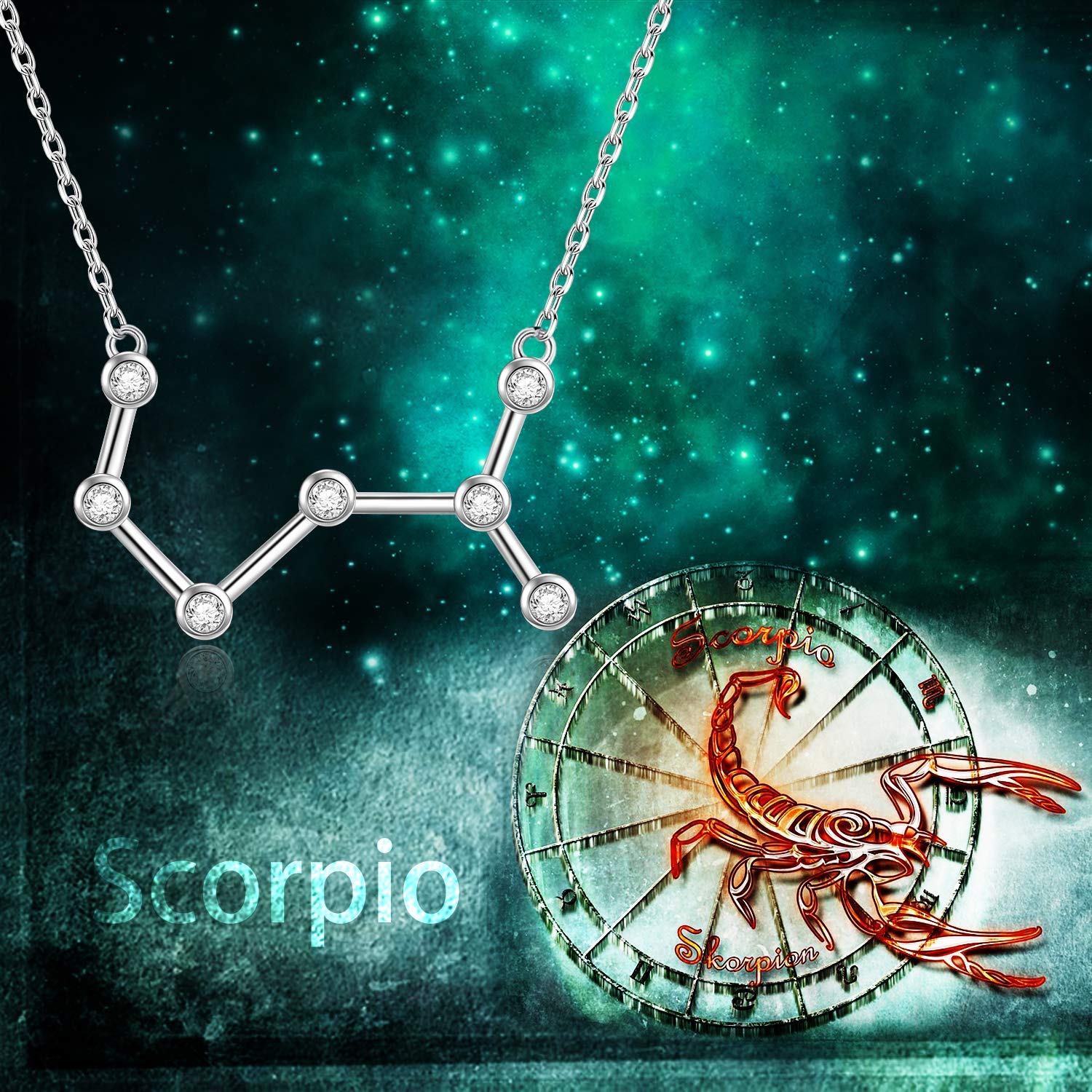 AOBOCO Sterling Silver Zodiac Necklace with Austrian Crystals - 12 Constellation Horoscope Astrology Pendant for Women | Perfect Birthday, Anniversary & Spiritual Gift for Her | Elegant Everyday Wear & Special Occasion Jewelry