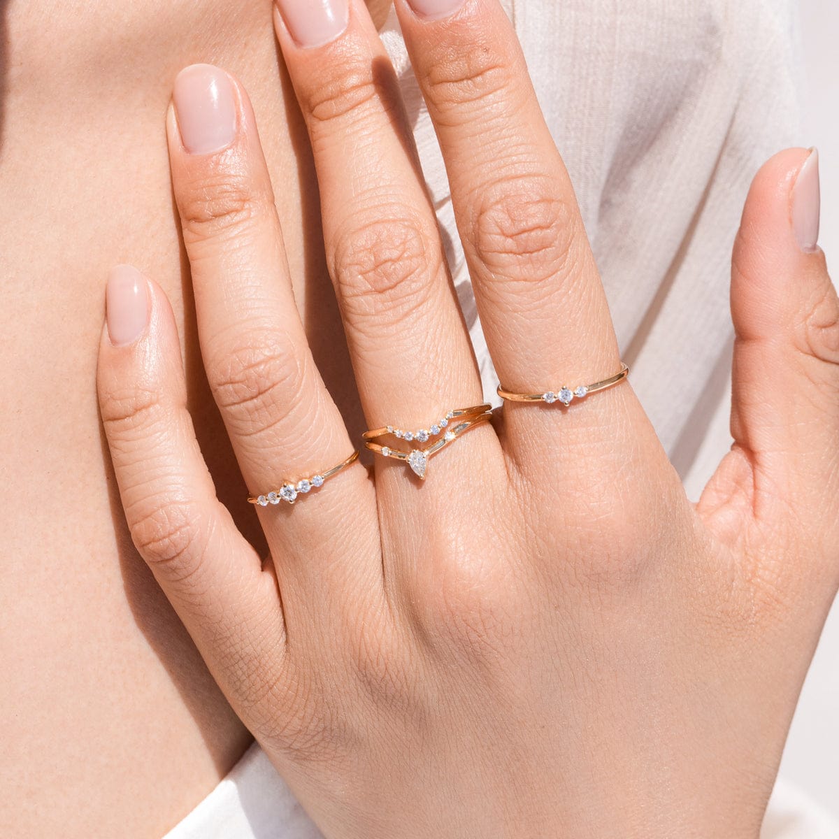 White Diamond Oceana Ring - Elegant 14K Gold Women's Wedding Band for Engagement, Anniversary & Everyday Wear