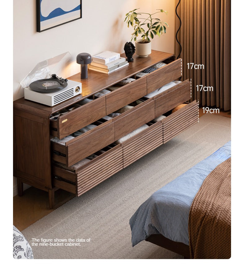 Premium Black Walnut Solid Wood Storage Cabinet with Drawers - Handcrafted Dresser for Bedroom, Living Room & Office Organization