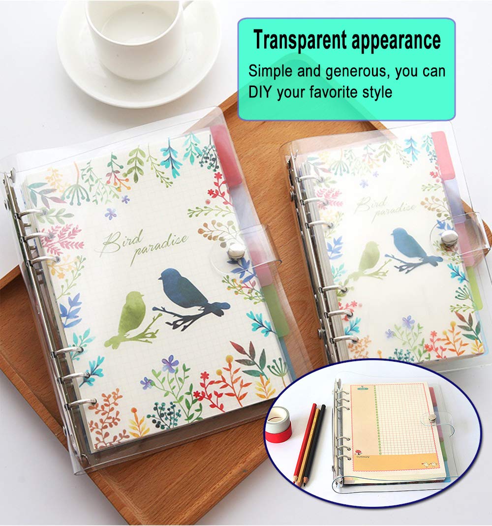 2 Pack A6 Clear Soft PVC Notebook Cover - Refillable Loose Leaf Binder for Personal Planner, Organizer, Journal - Transparent PVC Sheet Protector for School, Office, Home Use
