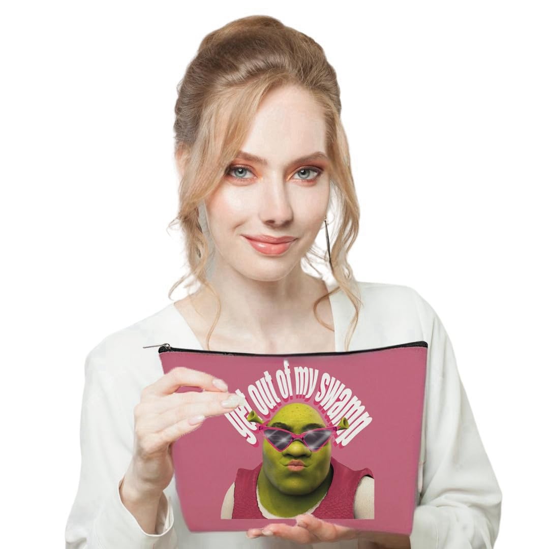 Shrek Inspired Cosmetic Bag - Funny Movie Green Ogre Makeup Pouch for Fans | Pink Swamp Monster Themed Organizer with Zipper | Perfect for Daily Use, Travel & Gift for Shrek Lovers