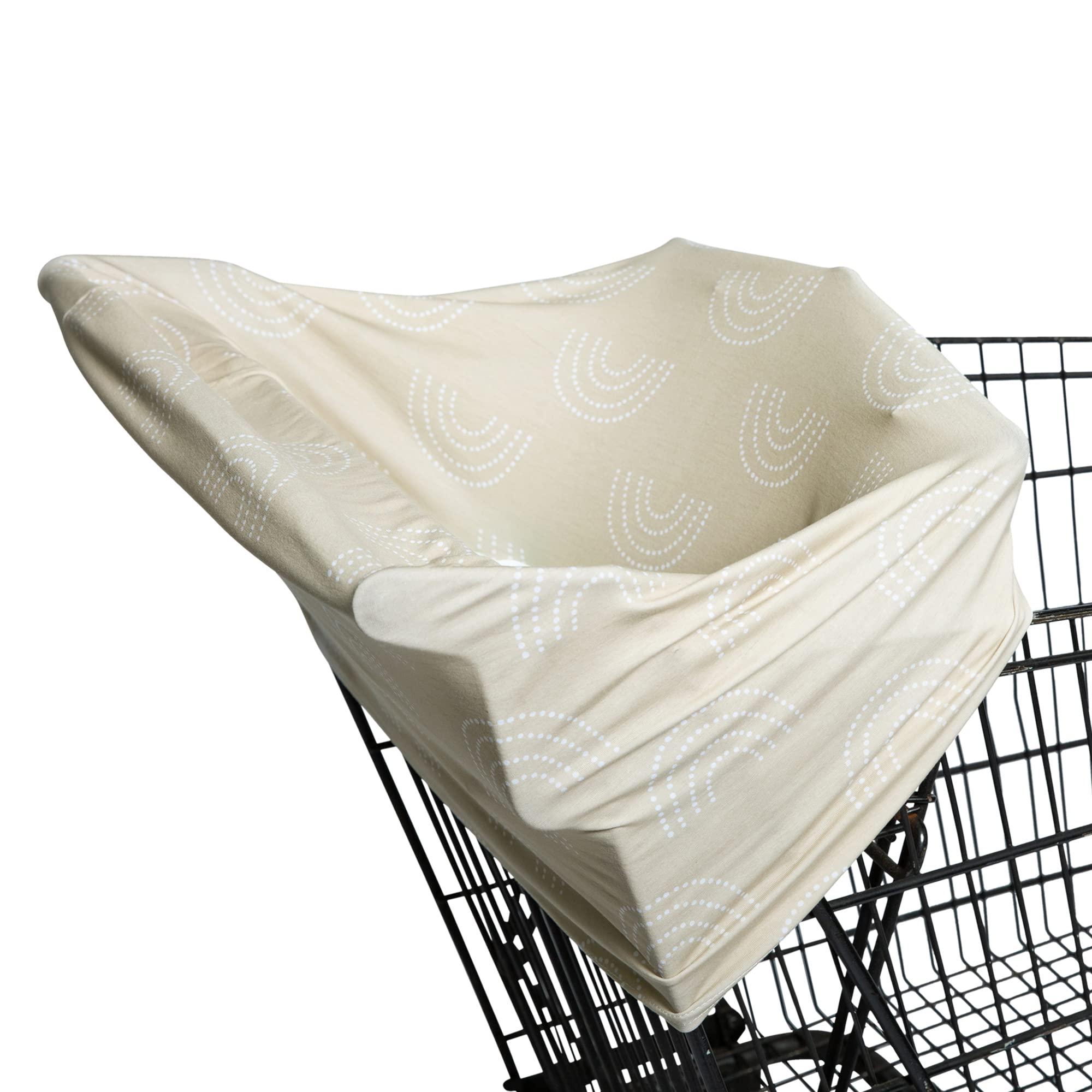 J.L. Childress 4-in-1 Baby Car Seat Cover - Stretchy Multi-Use Canopy, Nursing Privacy Cover & Sunshade - Gender Neutral Beige Dot Rainbow Design - Perfect for Travel, Breastfeeding & Outdoor Protection