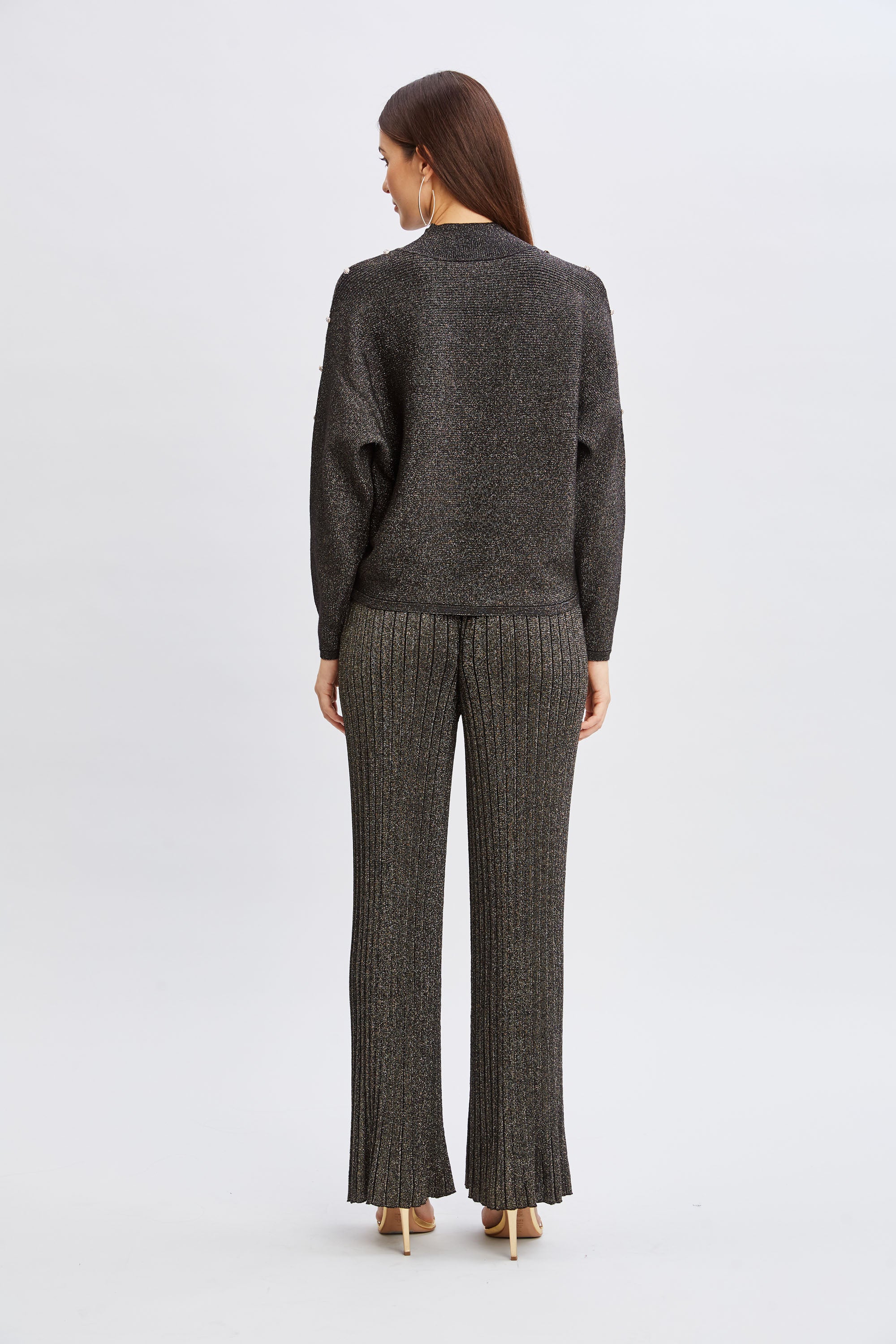 Tahari Crystal Sleeve Metallic Sweater for Women - Elegant Sparkling Knit Top for Party & Evening Wear | Perfect for Holiday Gatherings, Date Nights & Special Occasions