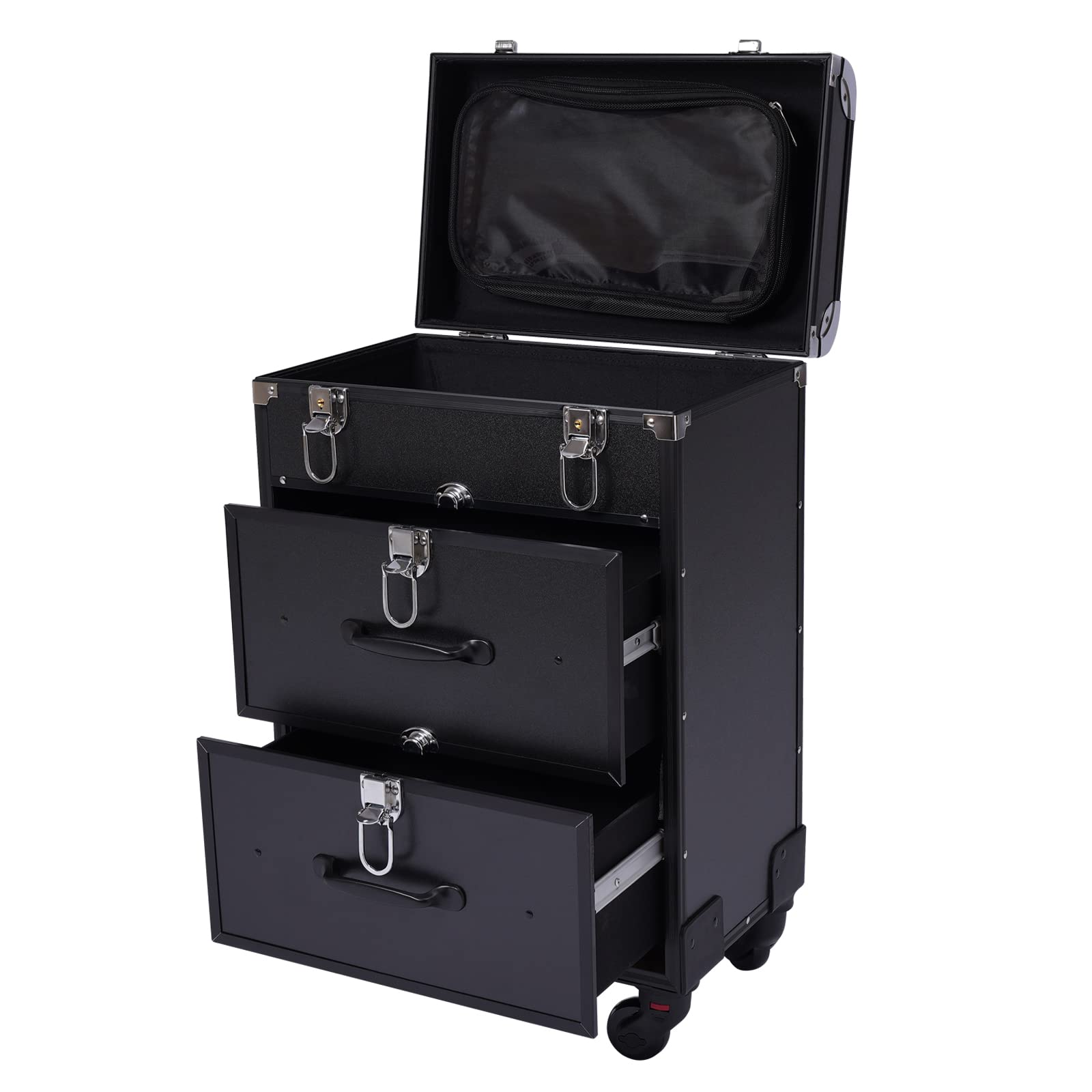 Black 22.8 Inch Spinner Wheel Makeup Suitcase - Travel Cosmetic Organizer with Drawer Storage for Lipstick & Nail Polish | Perfect for Professional Makeup Artists, Salon Stylists & Beauty Travel Accessories | Great for Air Travel, Bridal Makeup Kits & Mobile Beauty Services