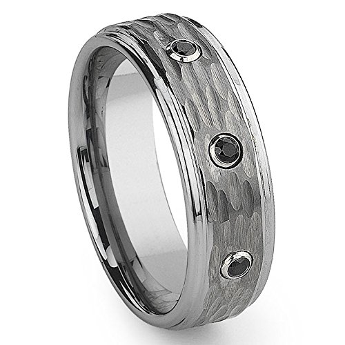 Eric Designs Men's Tungsten Black Diamond Hammer Finish Wedding Band Ring - Size 8.0 - Durable & Scratch Resistant - Perfect for Weddings, Anniversaries & Special Occasions