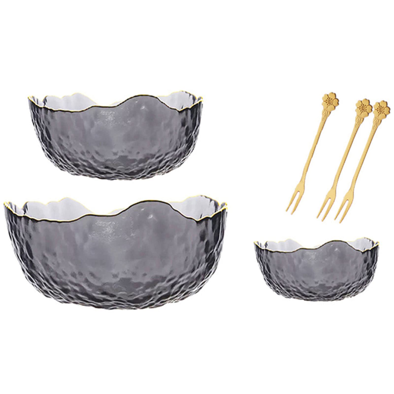 3-Piece Glass Salad Bowl Set - Irregular Shaped Mixing Bowls for Kitchen Prep, Serving Fruit, Pasta, Popcorn & Snacks (Gray) | Perfect for Entertaining, Meal Prep & Healthy Eating