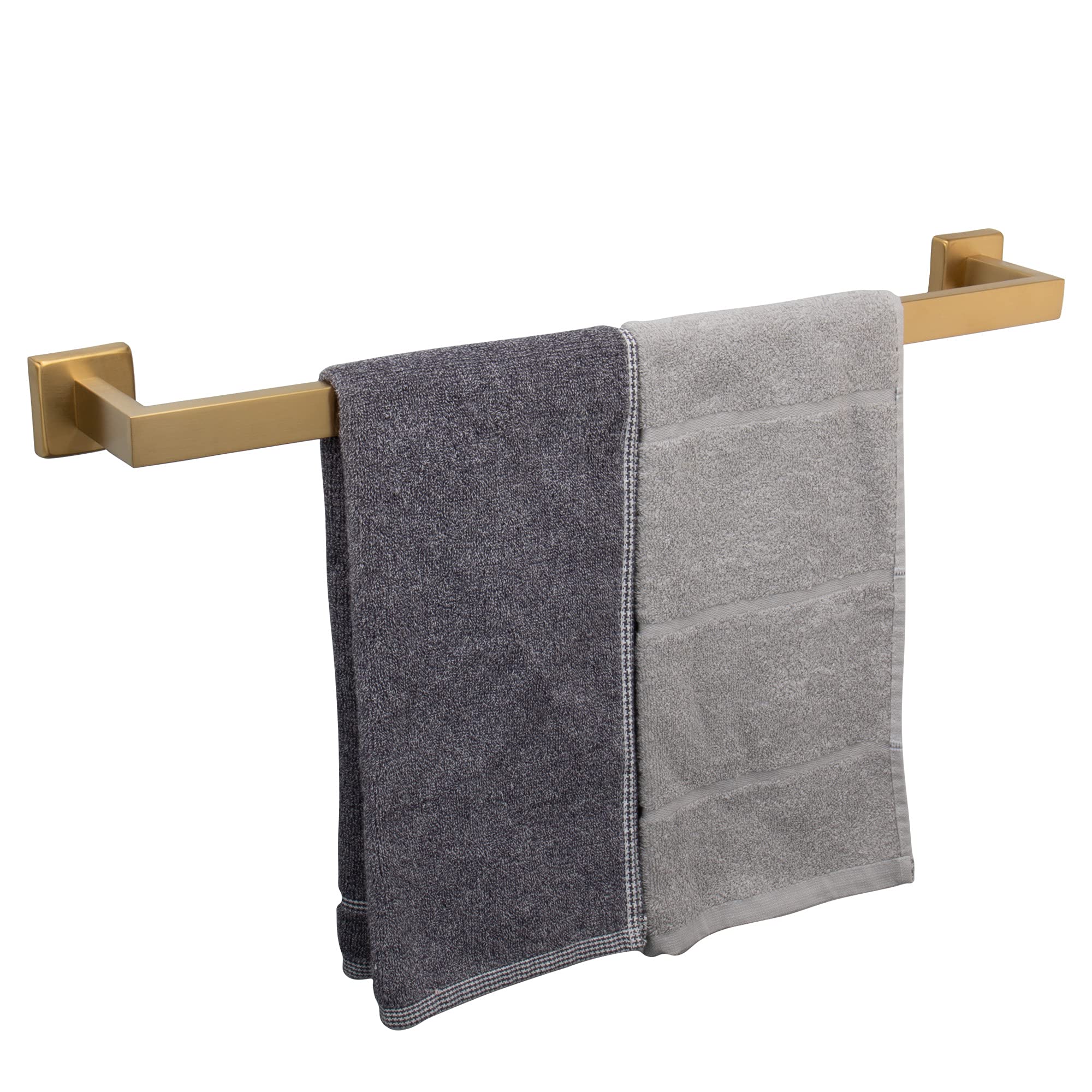 TocTen Heavy Duty Stainless Steel Towel Rack - 24 Inch Brushed Gold Wall Mounted Bathroom Towel Holder with Square Base, SUS304 Thickened Towel Bar for Shower & Spa (Perfect for Modern Bathrooms, Hotels & Luxury Home Decor)