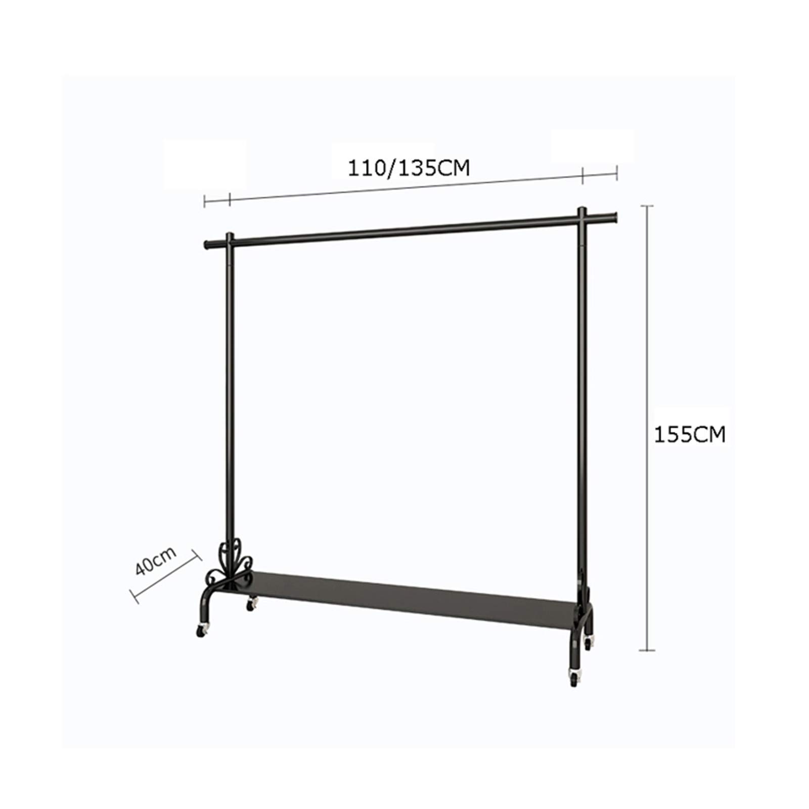 Heavy Duty Single Rail Drying Rack with Wheels - 155x110CM Silver Coat Hanger Display Stand for Living Room, Bedroom, Clothing Store | Perfect for Organizing Coats, Hats & Accessories in Small Spaces