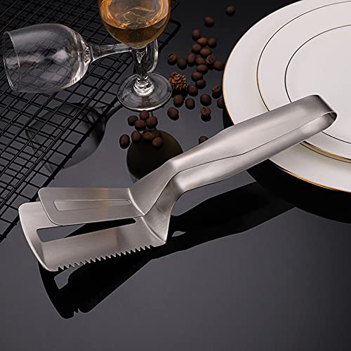 Premium Stainless Steel BBQ Tongs with Teeth - Heavy Duty Grill Spatula Turner for Steak, Fish, Pizza & Meats - Perfect for Outdoor Grilling, Camping & Kitchen Cooking Utensil Set