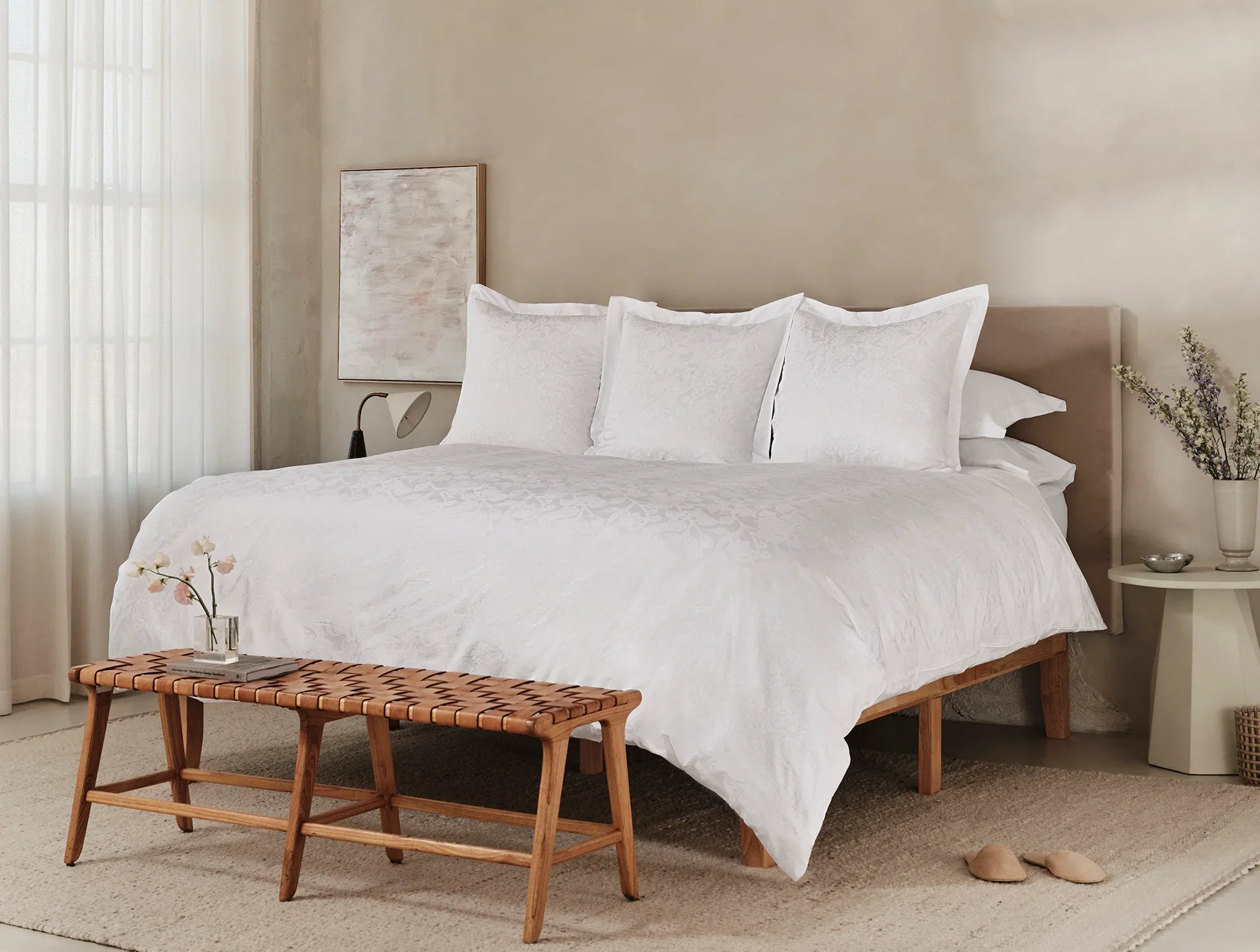 Heritage Organic Percale Jacquard Duvet Cover Set - 100% Cotton Luxury Bedding for Hotel & Home Use - Perfect for Master Bedroom, Guest Room & Vacation Homes
