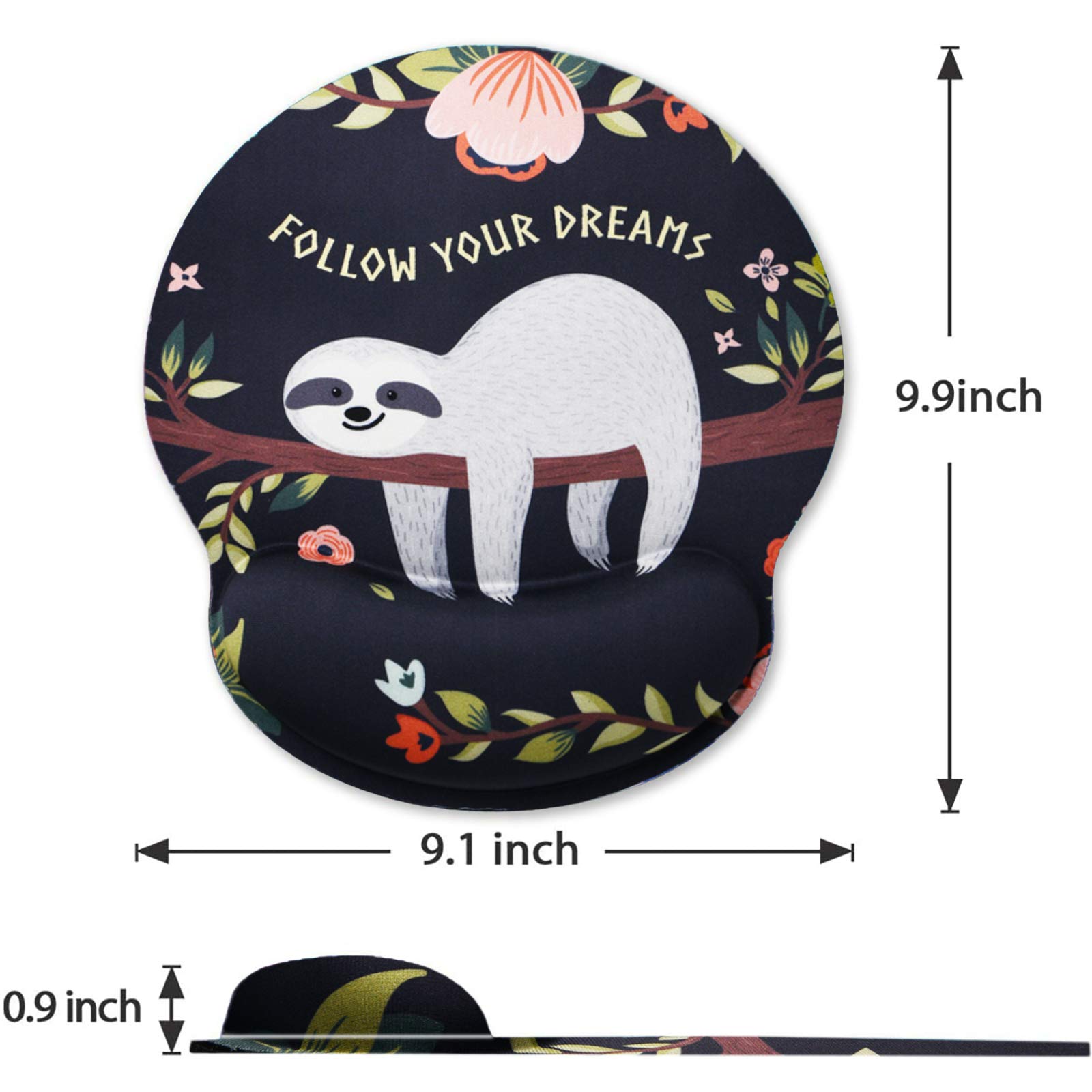 ToLuLu Ergonomic Gel Mouse Pad with Wrist Rest - Non-Slip Rubber Base & Memory Foam for Pain Relief - Perfect for Office, Gaming & Home Computer Use - Cute Sloth Design (Black)