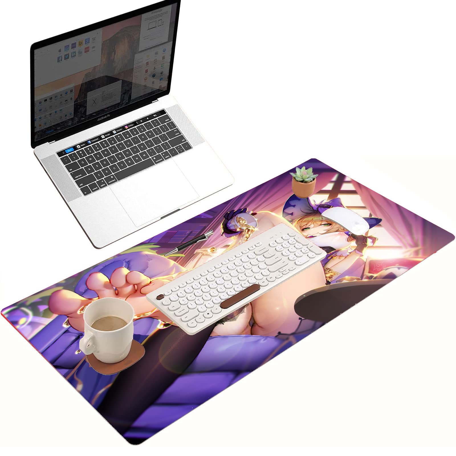 Anime Gaming Mouse Pad - Large Non-Slip Desk Mat for PC & Laptop (31.49x12 Inch) - Cute Anime Girl Design for Gamers & Office Use