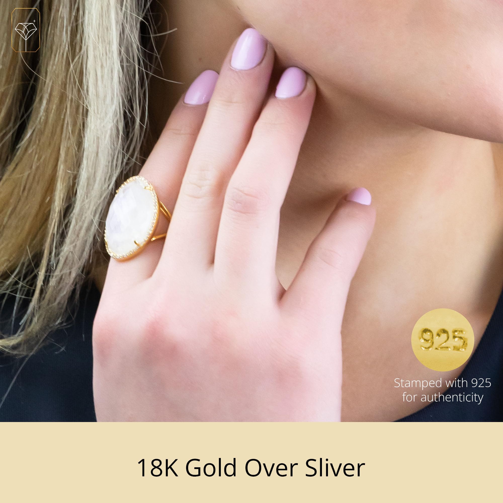 18k Gold Over Sterling Silver 16 Ct. Birthstone Rings for Women with White Topaz Accents | Elegant Oval Statement Jewelry | Perfect for Gifts, Anniversaries & Special Occasions | Gemstone Rings for Everyday Wear & Formal Events