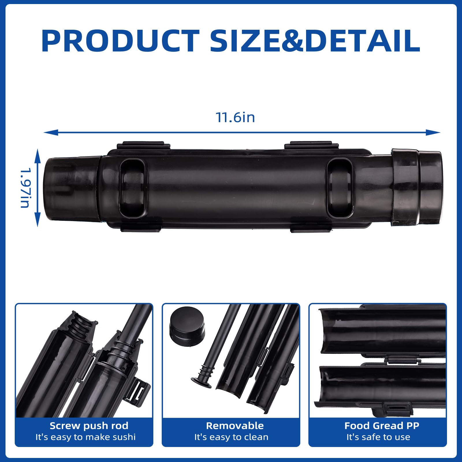 **Premium Sushi Maker Kit - BPA-Free Food Grade Plastic Sushi Roller Bazooka for Beginners & Kids - Easy Homemade Sushi Making at Home (Black) - Perfect for Family Cooking, Parties & Healthy Meal Prep**