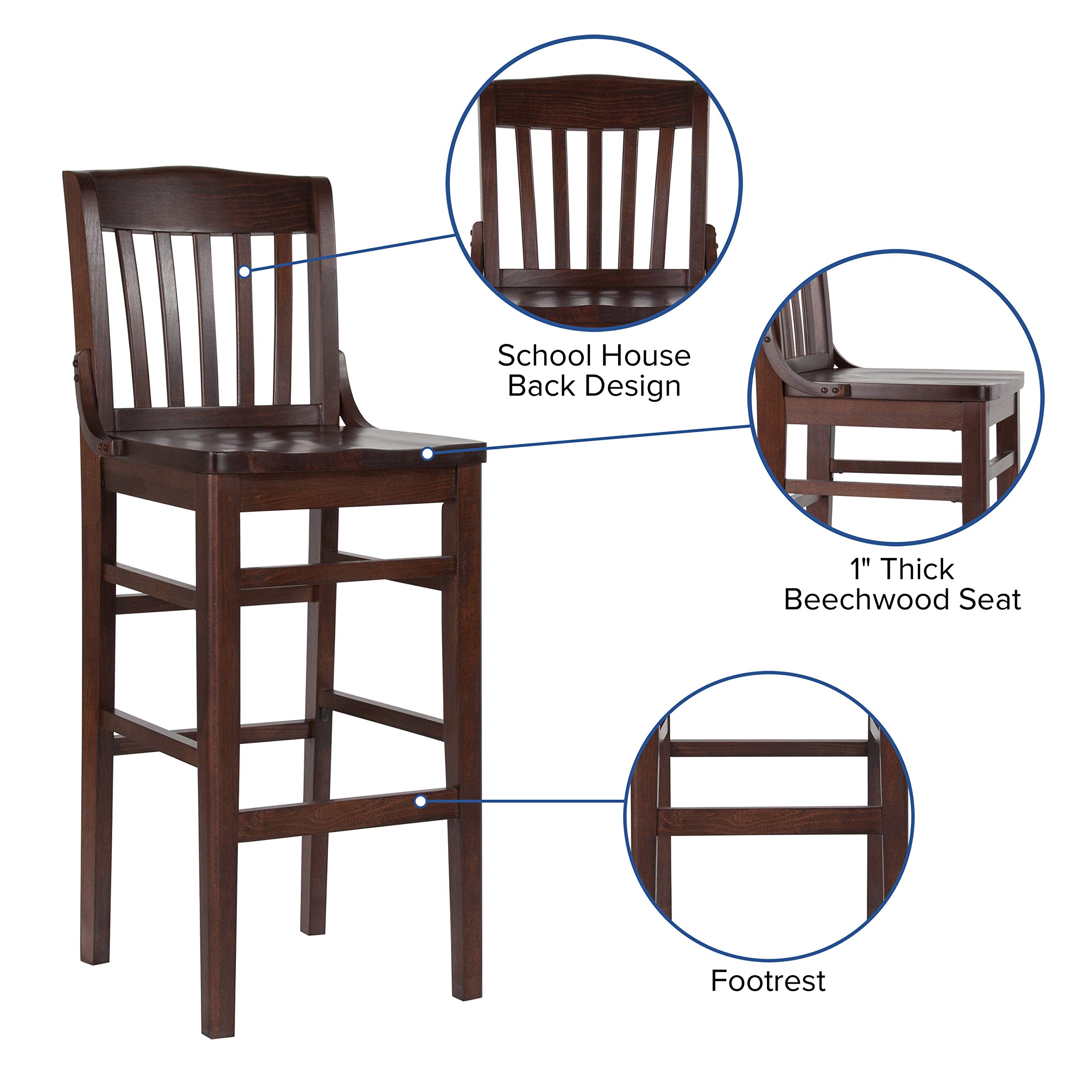Emma & Oliver School House Back Walnut Wood Barstool - 24