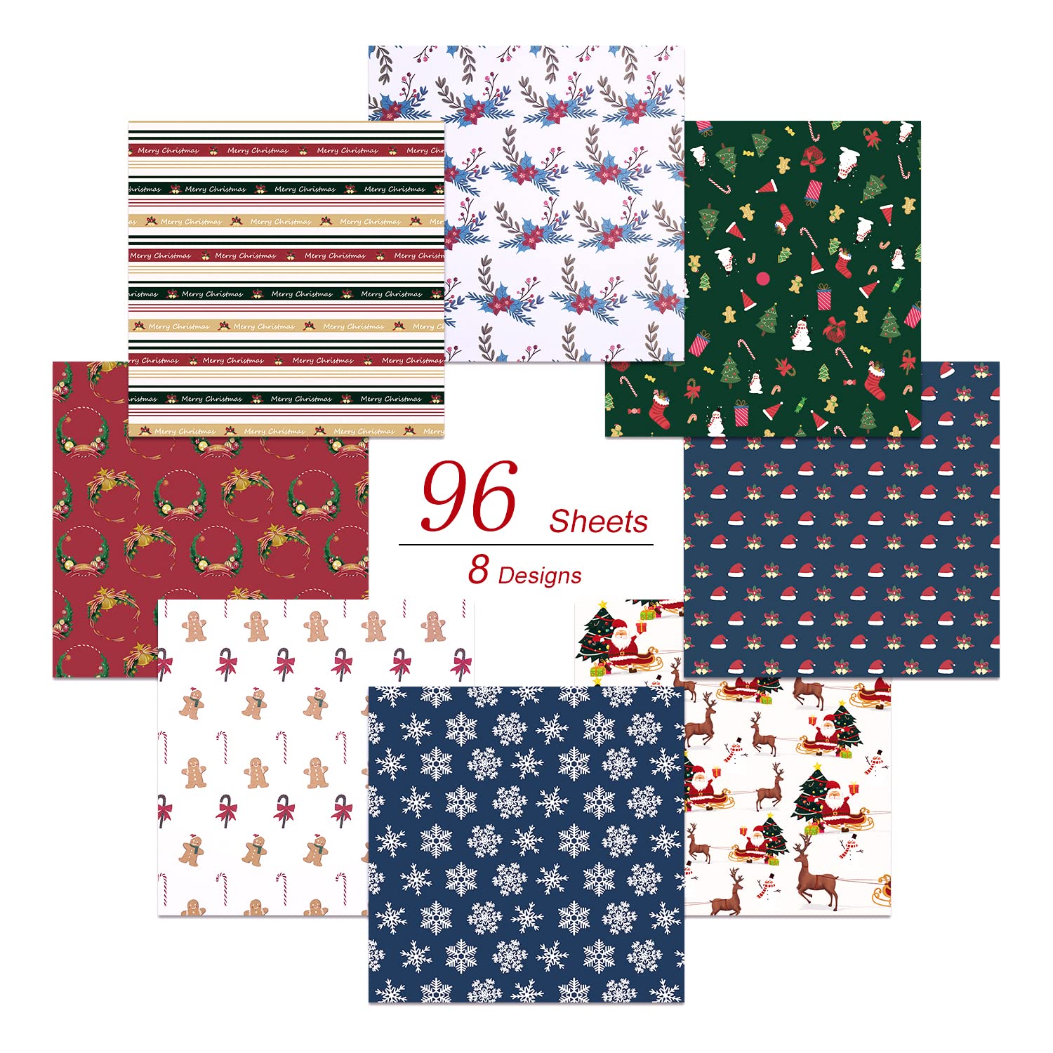 Premium Origami Paper 96 Sheets - Christmas Themed Craft Folding Paper with Colorful Patterns, 7.9x7.9 Inch High-Quality Squares for DIY Arts & Crafts - Perfect for Holiday Decorations, Gift Wrapping & Kids' Activities