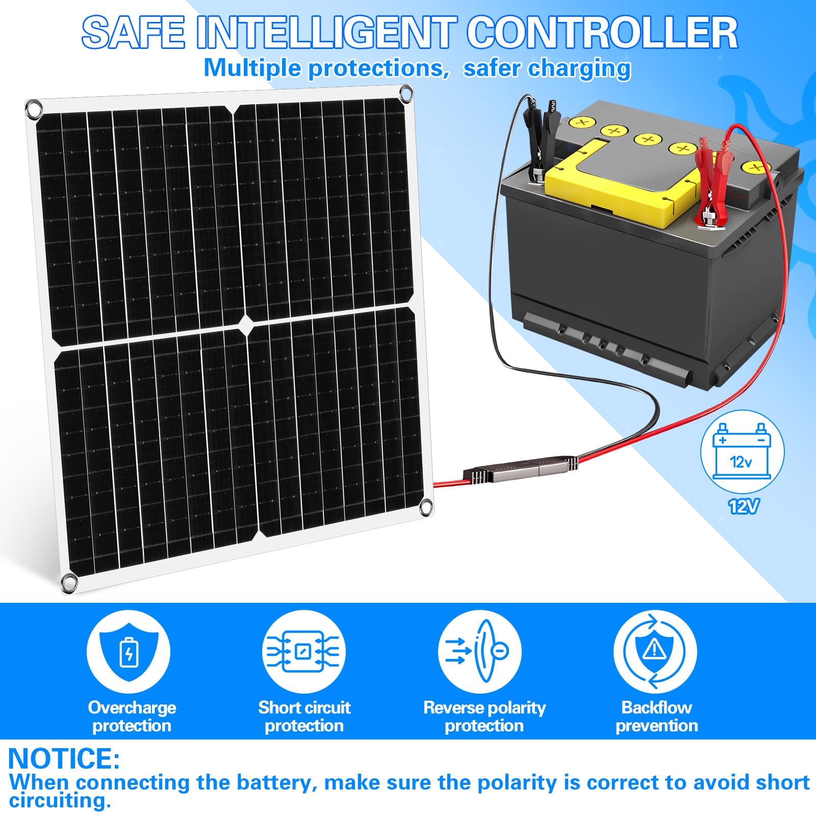 2 Pack 30W 12V Solar Battery Charger & Maintainer - Waterproof Portable Solar Panel Charger for Car, Motorcycle, Boat, RV, Trailer, Snowmobile - Perfect for Outdoor Adventures & Emergency Power Backup