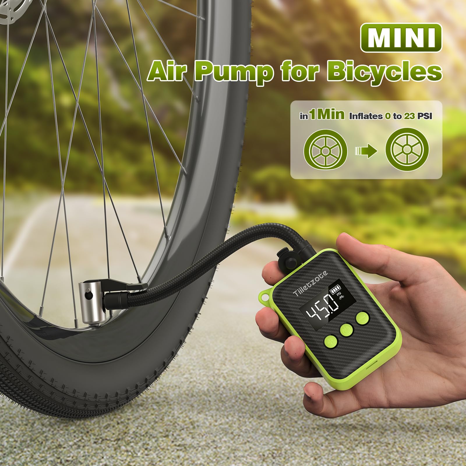 130 PSI Electric Mini Bike Pump - Portable Rechargeable Bicycle Tire Inflator with Gauge & Auto-Shutoff | Presta & Schrader Valve Compatible | Perfect for Mountain, Road & City Bikes | Ideal for Commuting, Cycling Trips & Emergency Repairs