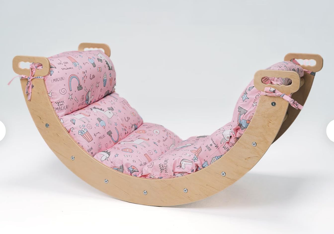 **Wooden Climbing Arch Cushion for Toddlers - Soft Play Floor Pillow, Handmade Kids Furniture (Pink Kingdom) - Perfect for Indoor Playrooms, Montessori Learning & Safe Toddler Activities**