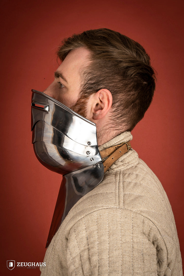 1.6mm Polished Steel Gorget with Visor - Medieval Neck Armor for LARP, Cosplay & Renaissance Fairs - Perfect for Historical Reenactments & Costume Events