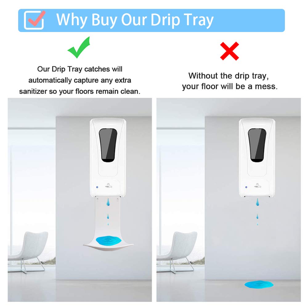 Cotn Soap Dispenser Drip Tray for Automatic, Wall Mount & Hand Sanitizer Dispenser - Easy to Clean Dispenser Stand & Bracket (White, Includes Nails) - Perfect for Bathroom, Kitchen & Office Hygiene