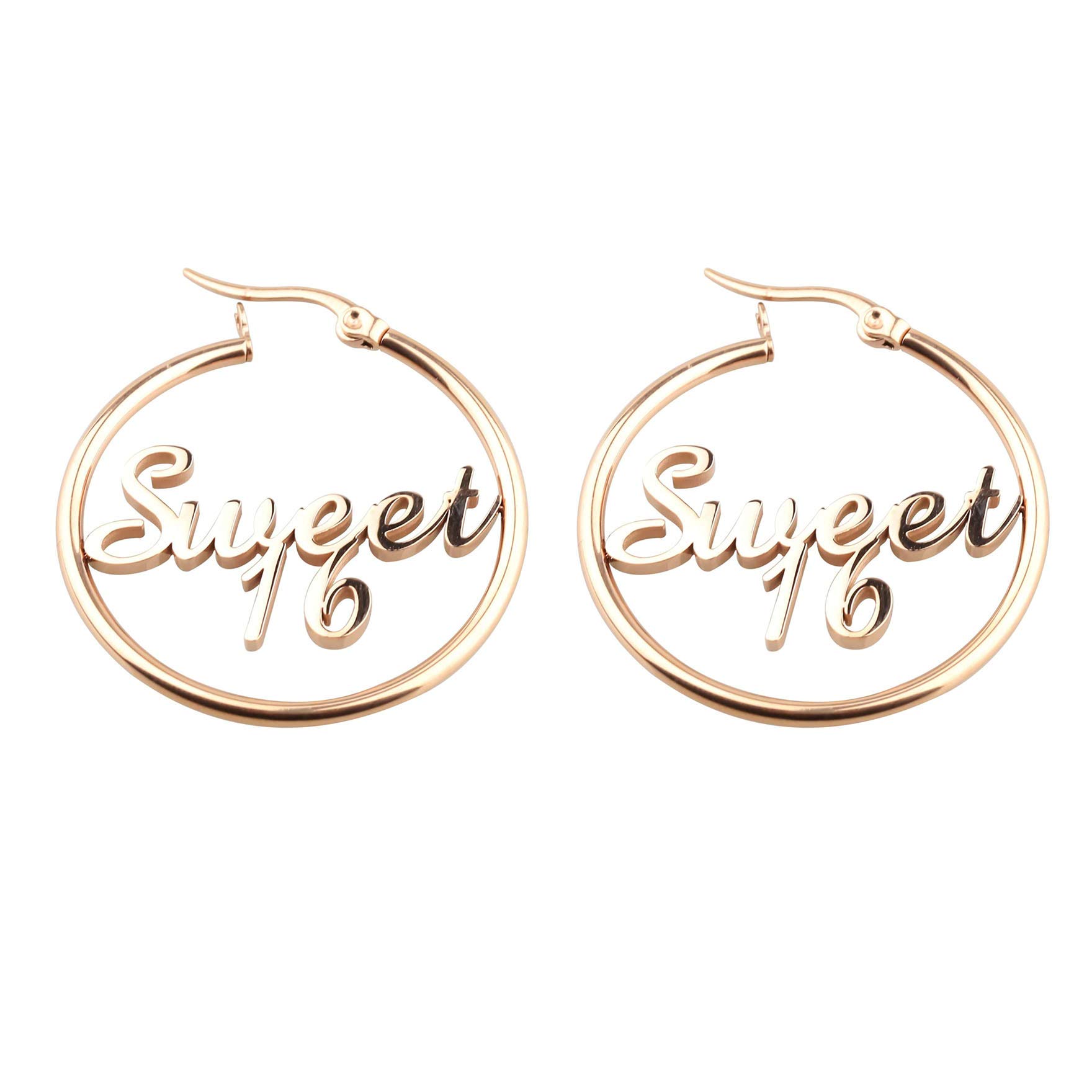 FEELMEM Sweet 16 Charm Earrings - Elegant Cutout Letter Big Circle Hoop Earrings for Women | Perfect Sweet Sixteen Birthday Gift for Teens | Ideal for Parties, Prom, Graduation & Special Occasions