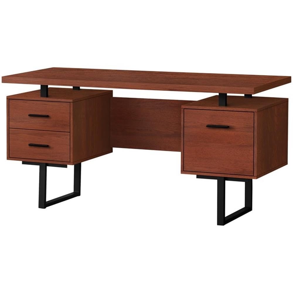 Reversible Wooden Floating Computer Desk in Cherry & Black - Space-Saving Home Office Desk for Small Spaces, Gaming, and Study