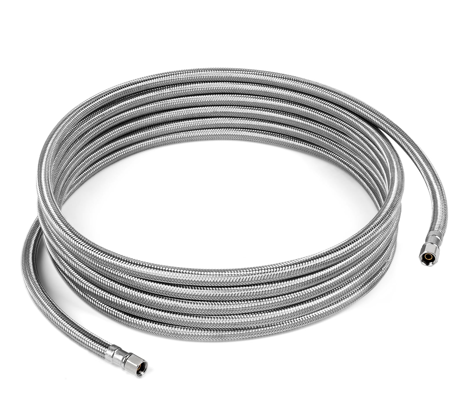 18 FT Refrigerator Water Line - 1/4 Inch Stainless Steel Ice Maker Hose Connector for Long Distance Installation - Perfect for Medium-Sized Homes, Apartments & RV Refrigerators