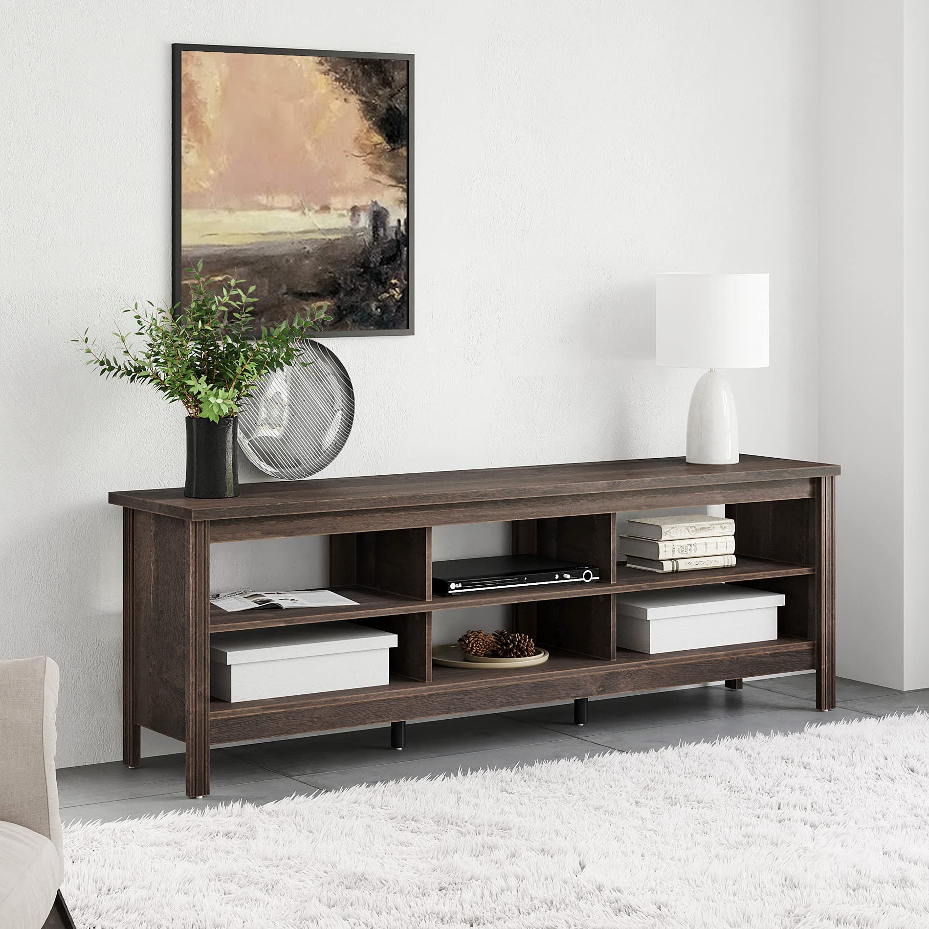 WAMPAT 75 Inch TV Stand Entertainment Center - Wood Media Console TV Table Cabinet with 6 Storage Shelves for Living Room & Bedroom, 70