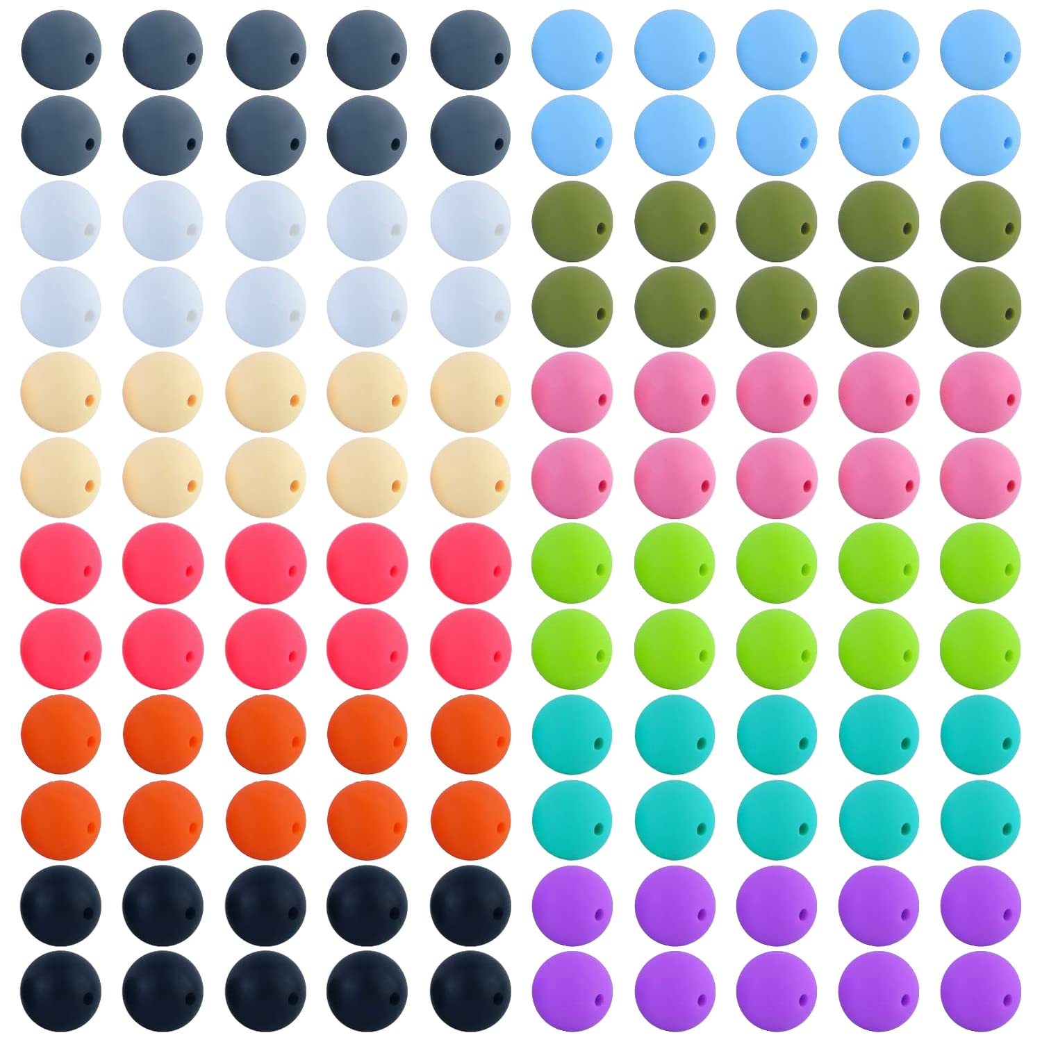 12mm Silicone Beads Kit - 120 Pcs Bulk with Elastic Rope for DIY Jewelry Making - Necklace, Bracelet, Keychain Crafts