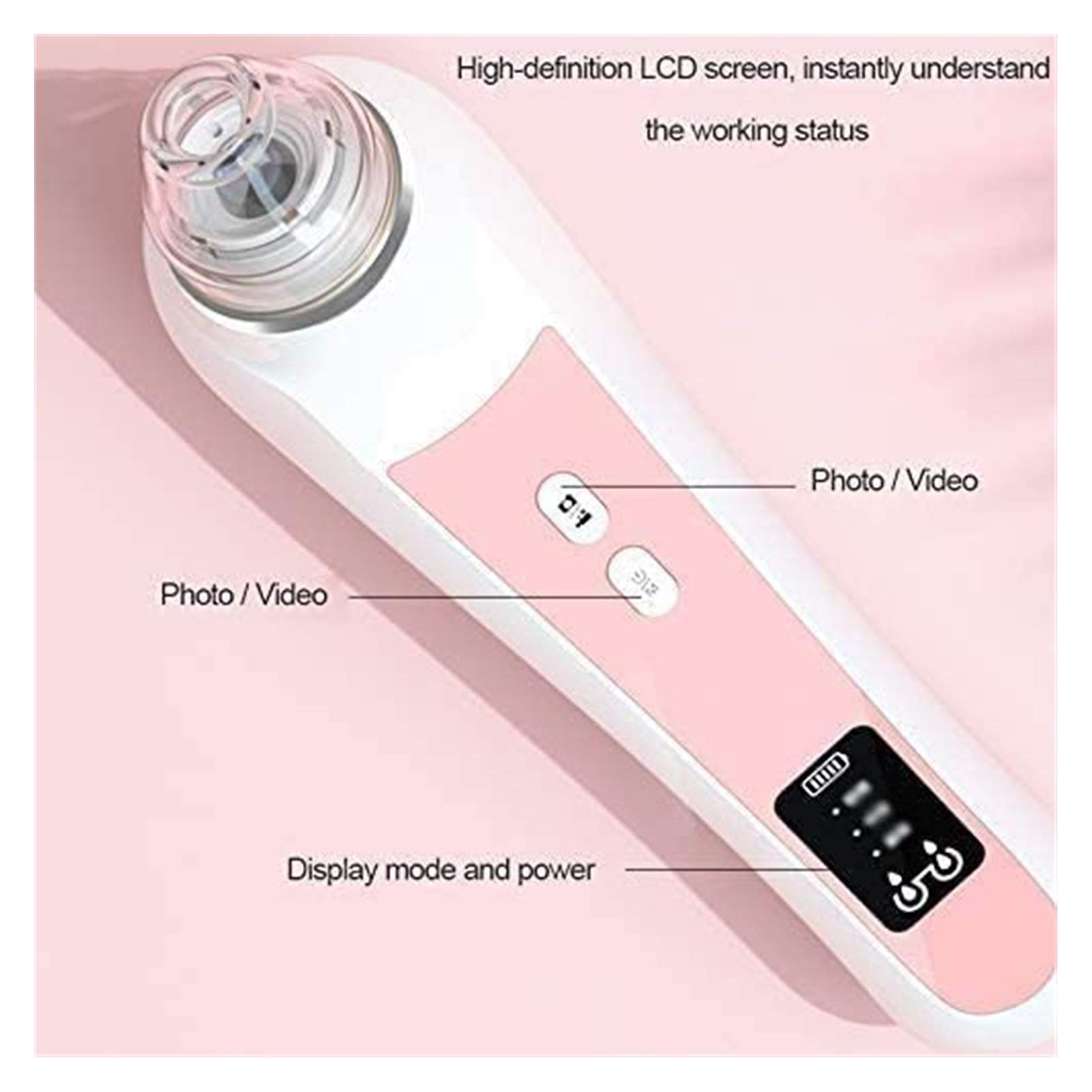 Blackhead Remover Vacuum Pore Cleaner with HD Camera - 3 Adjustable Suction Levels & 6 Probe Attachments for Deep Facial Cleansing | USB Rechargeable Beauty Device for Acne Prone Skin & Blackhead Removal at Home