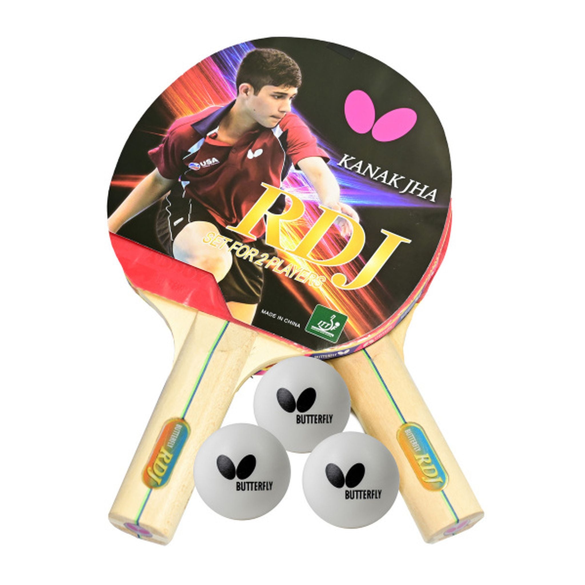 Premium Butterfly RDJ 2 Player Table Tennis Set with Paddles & Balls - Indoor/Outdoor Fun for Family & Friends