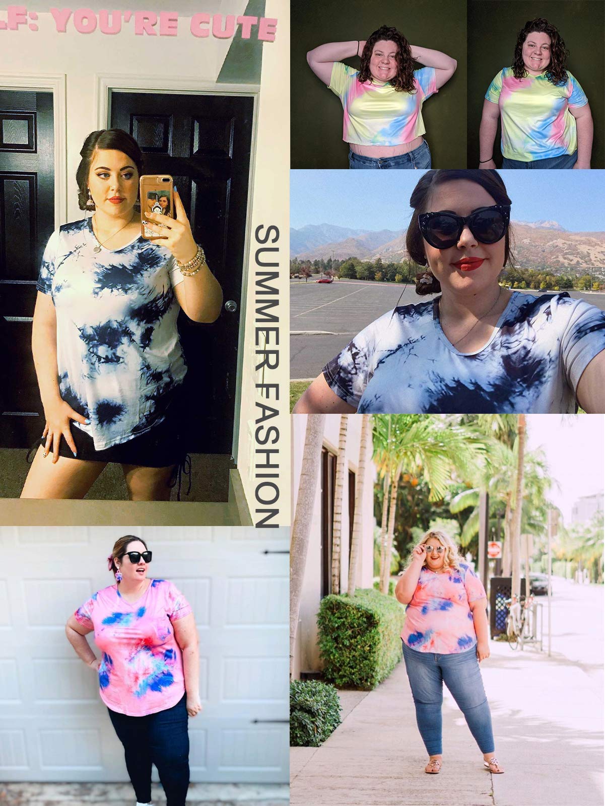 ROSRISS Plus Size Women's Tie Dye T-Shirts for Summer - Casual Short Sleeve Blouse for Beach, Vacation & Everyday Wear