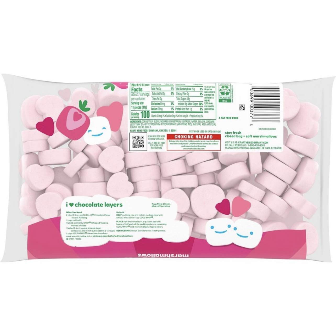 Valentine's Day Strawberry Heart Marshmallows 8oz - Jet-Puffed Sweet Treats for Romantic Gifts, Hot Cocoa Topping & Dessert Decorations